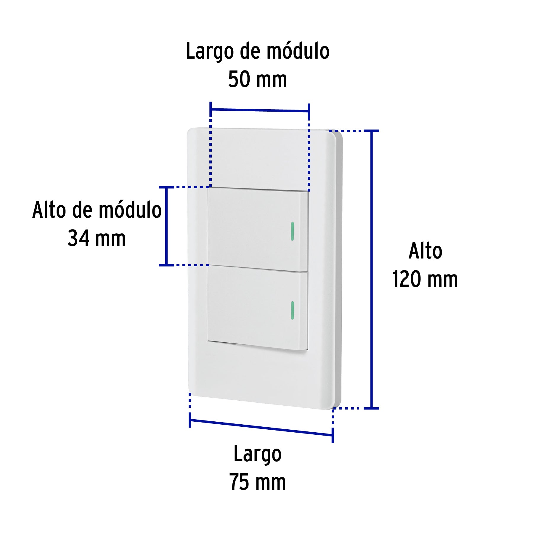 Placa armada blanca 2 interruptores 1.5 módulos, Lisboa