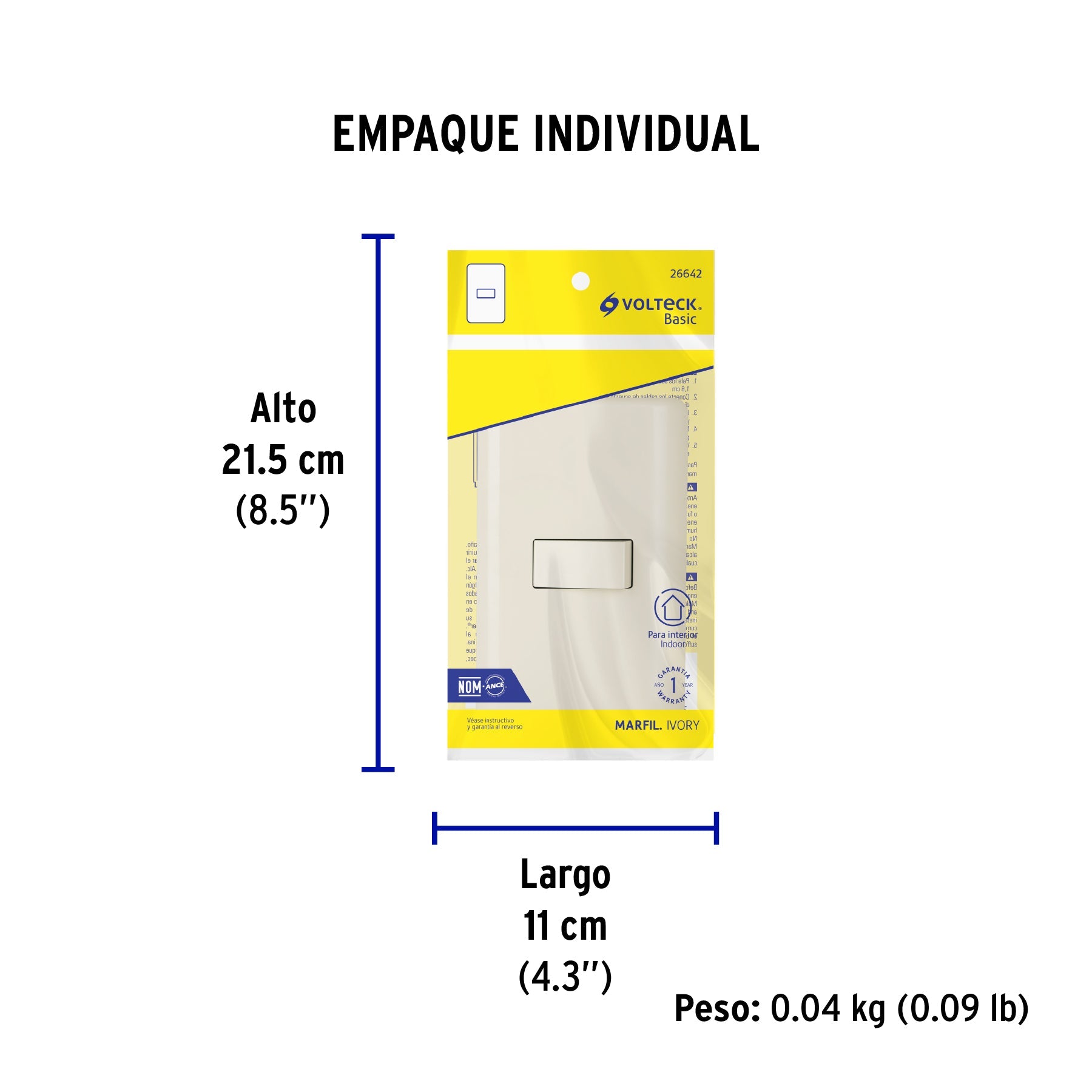Placa armada 1 interruptor sencillo, marfil, VOLTECK - Empaque