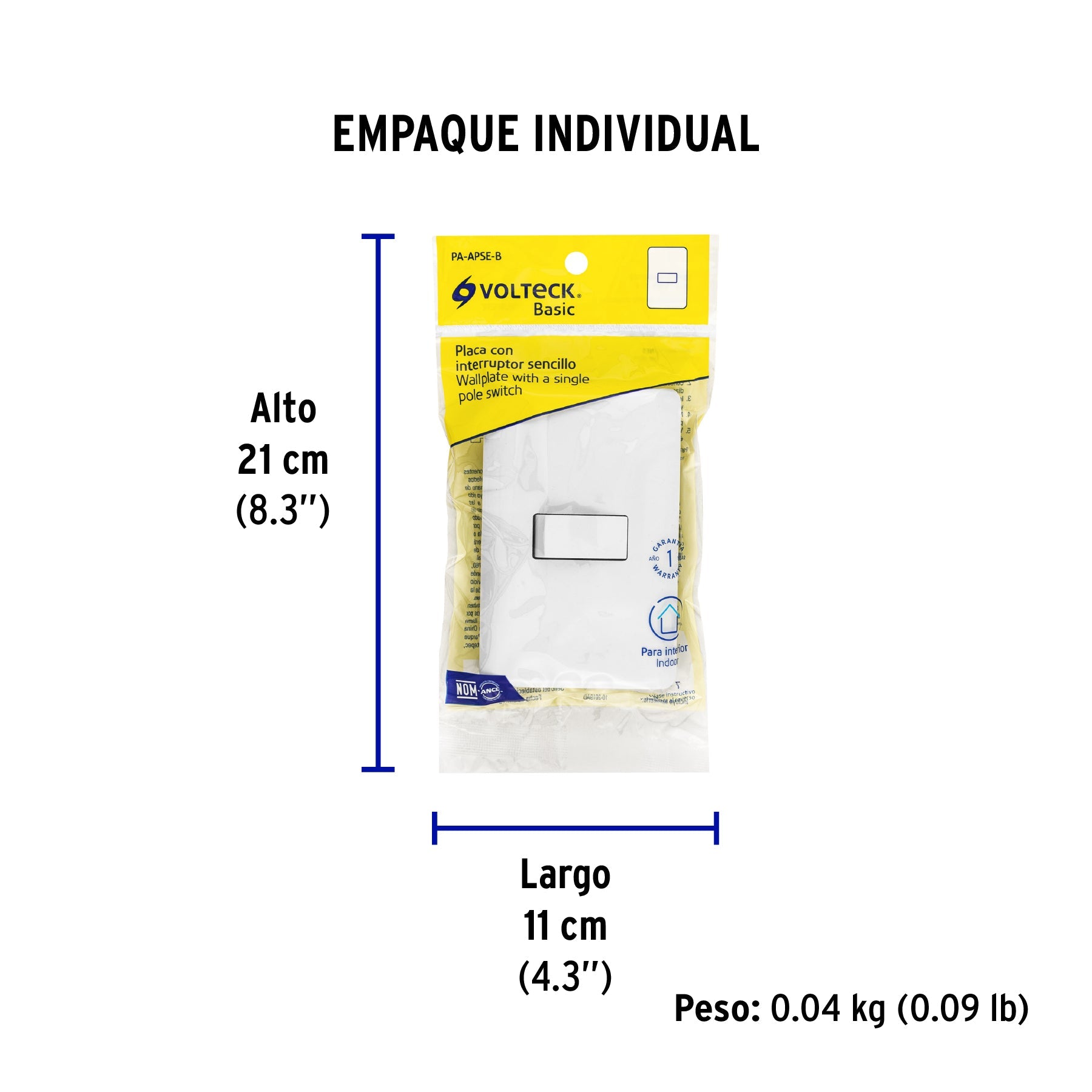 Placa armada con 1 interruptor sencillo, VOLTECK BASIC - Empaque