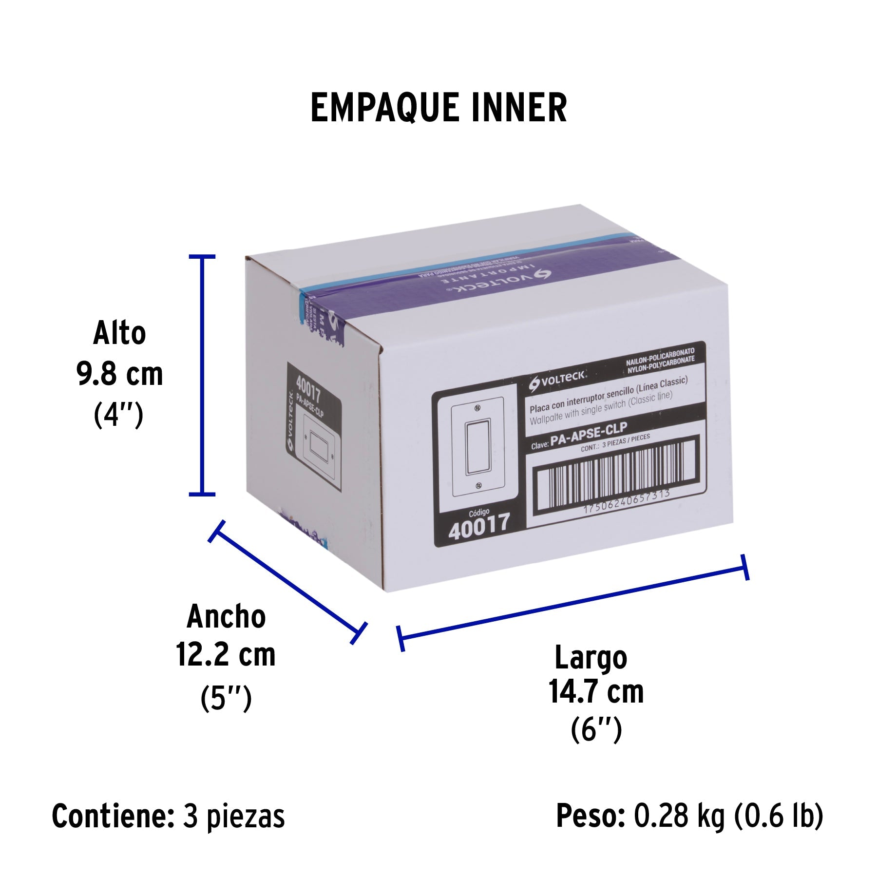 Placa armada con interruptor sencillo Classic, VOLTECK - Empaque