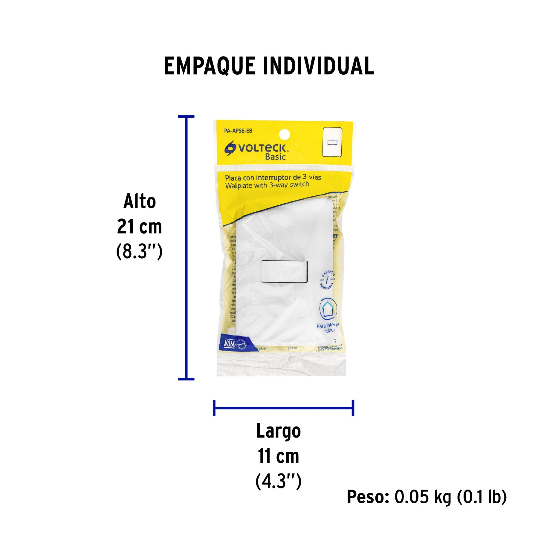 Placa armada con 1 interruptor de 3 vías, VOLTECK BASIC - Empaque