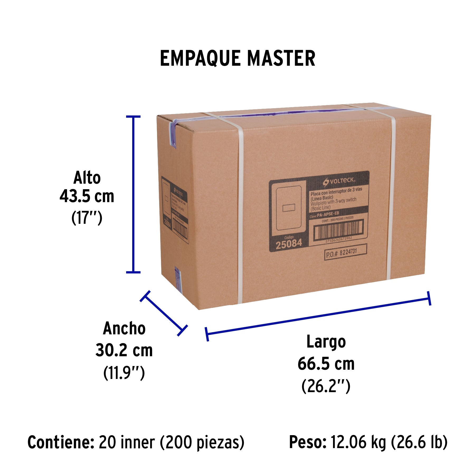 Placa armada con 1 interruptor de 3 vías, VOLTECK BASIC - Empaque