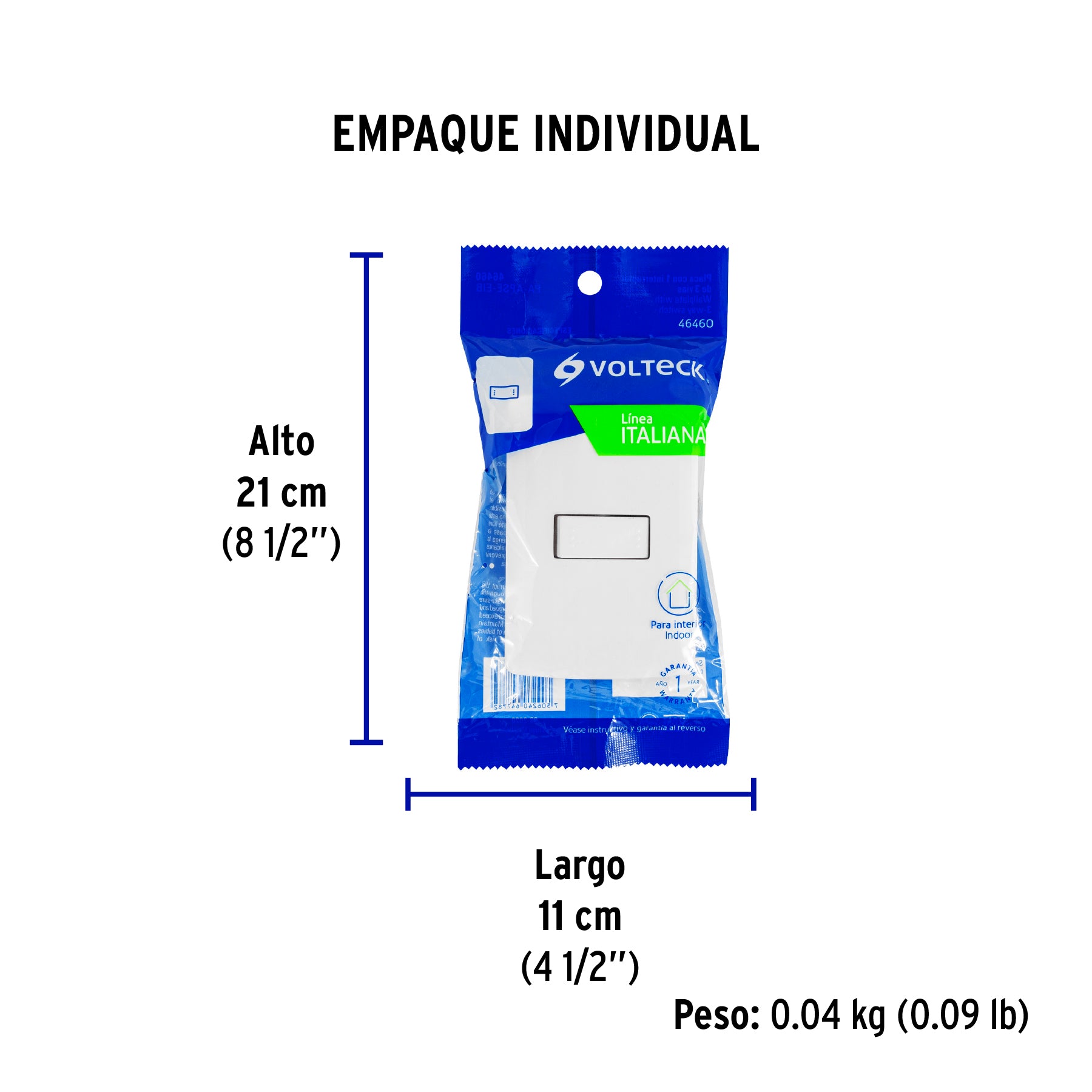 Placa armada 1 interruptor escalera, blanco, línea Italiana - Empaque