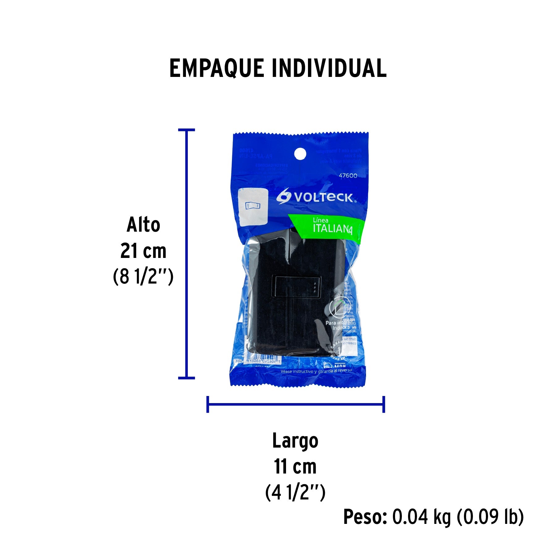 Placa armada 1 interruptor escalera, negro, línea Italiana - Empaque