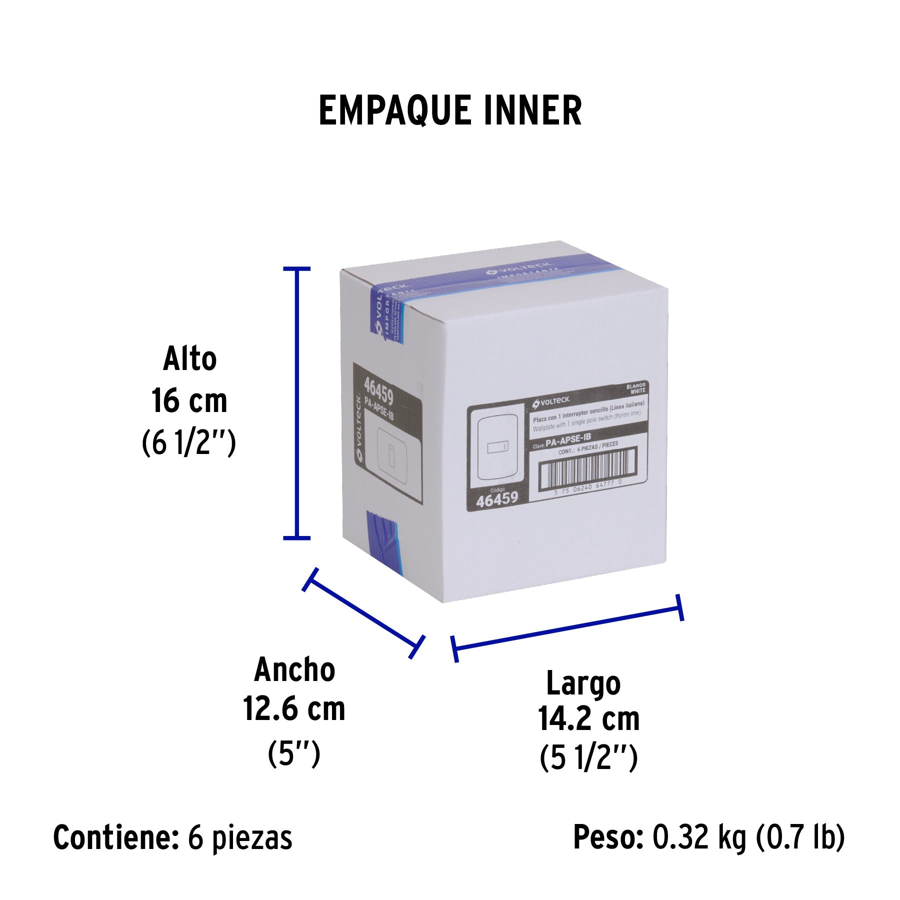 Placa armada 1 interruptor sencillo, blanco, línea Italiana - Empaque