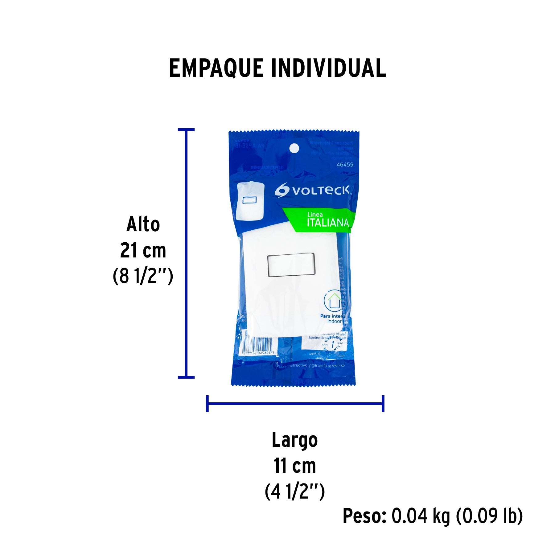 Placa armada 1 interruptor sencillo, blanco, línea Italiana - Empaque