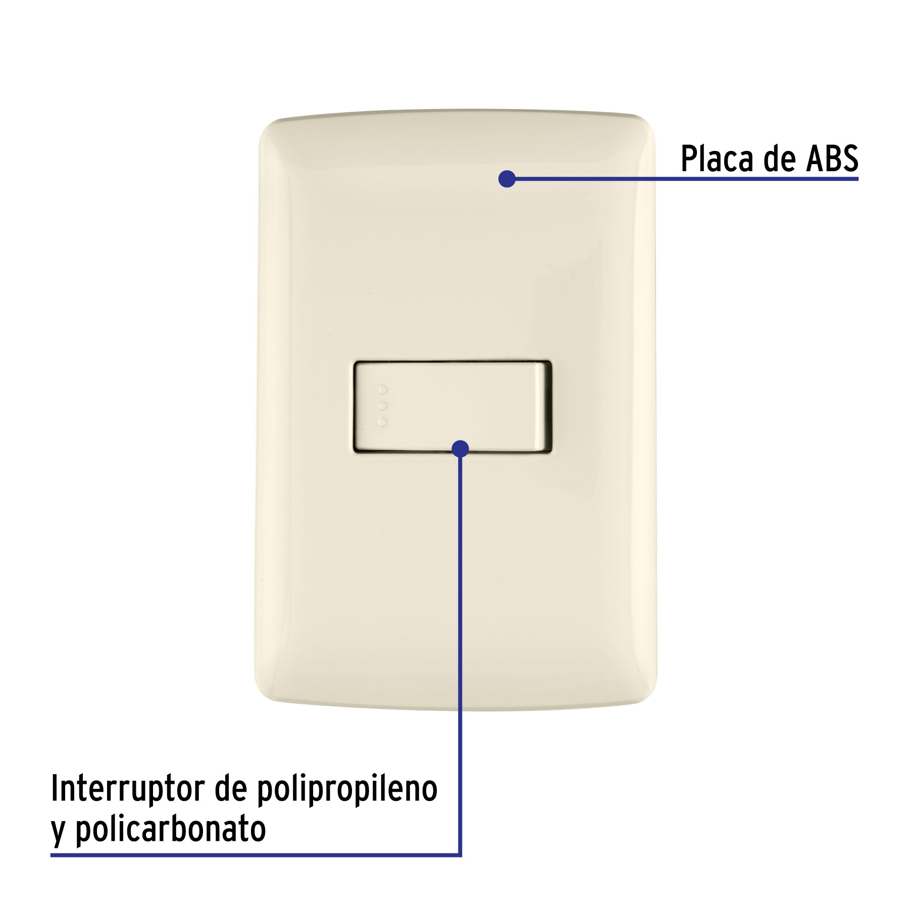 Placa armada 1 interruptor sencillo, marfil, línea Italiana