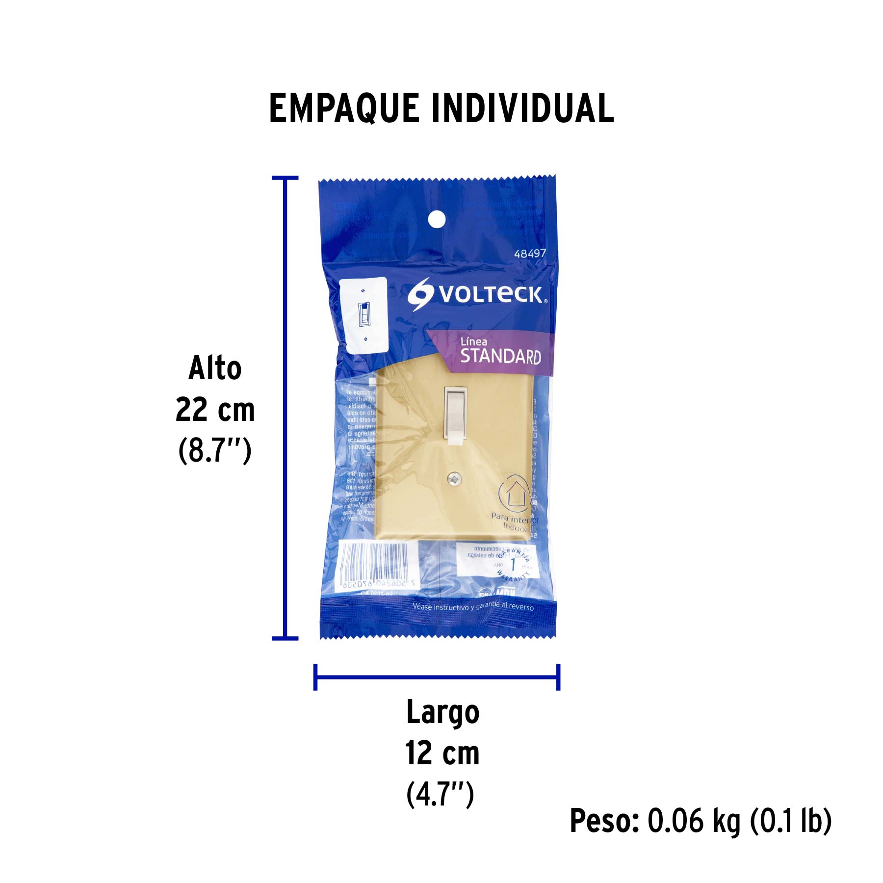 Placa armada interruptor sencillo, línea Standard, aluminio - Empaque