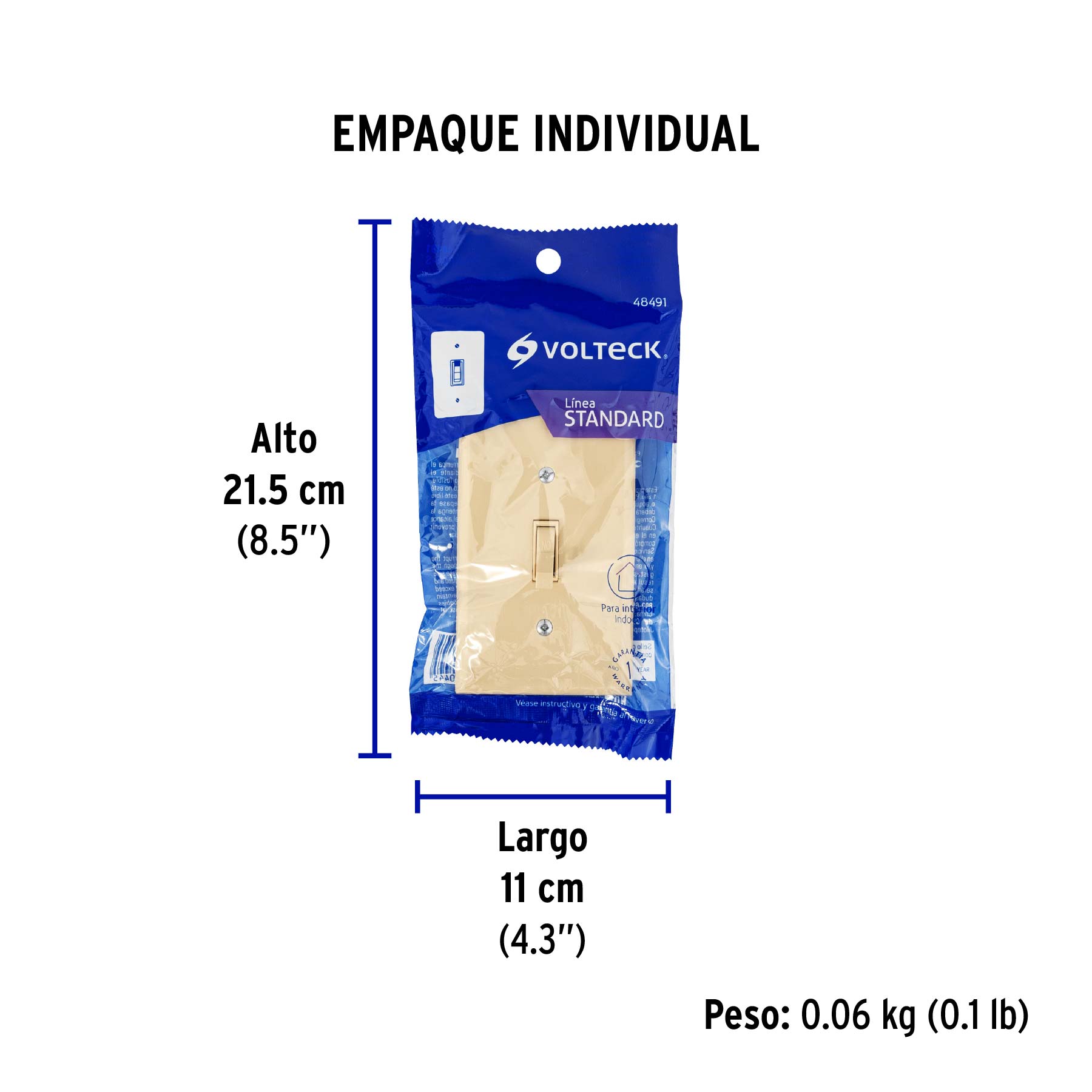 Placa armada interruptor sencillo, línea Standard, marfil - Empaque