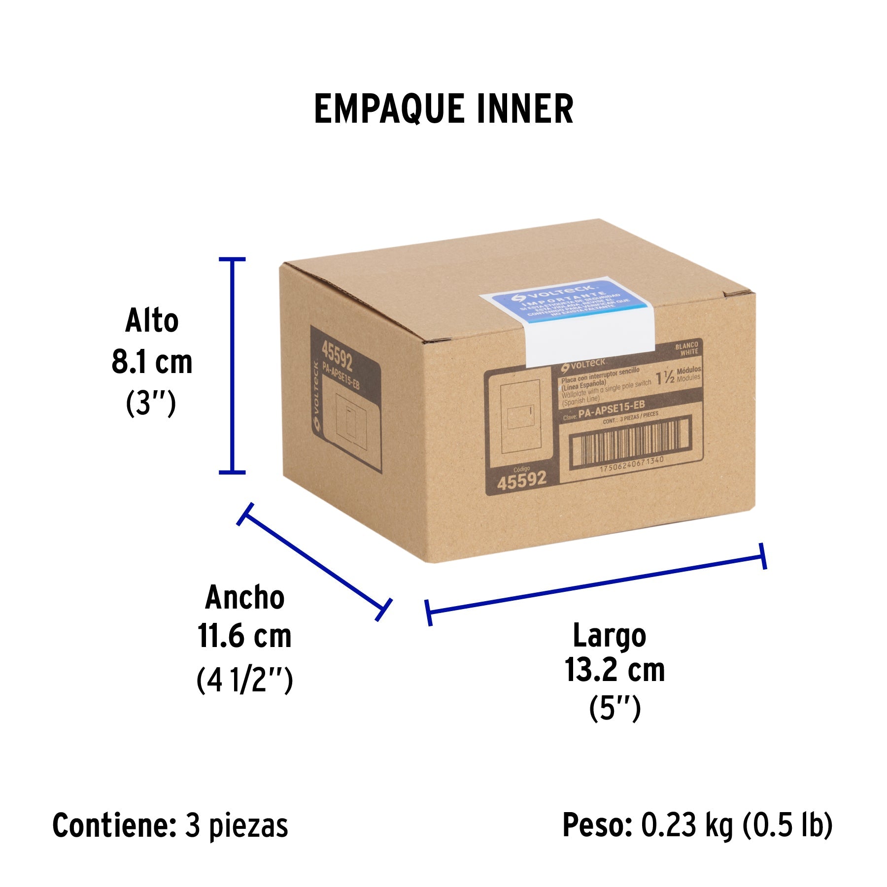 Placa armada 1 interruptor, 1.5 módulos, Española, blanco - Empaque