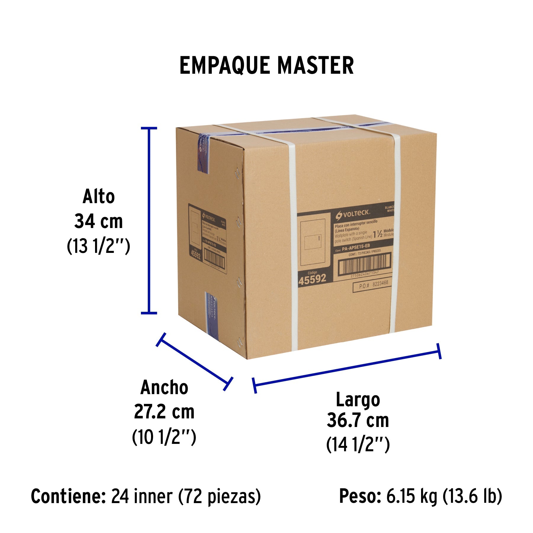 Placa armada 1 interruptor, 1.5 módulos, Española, blanco - Empaque