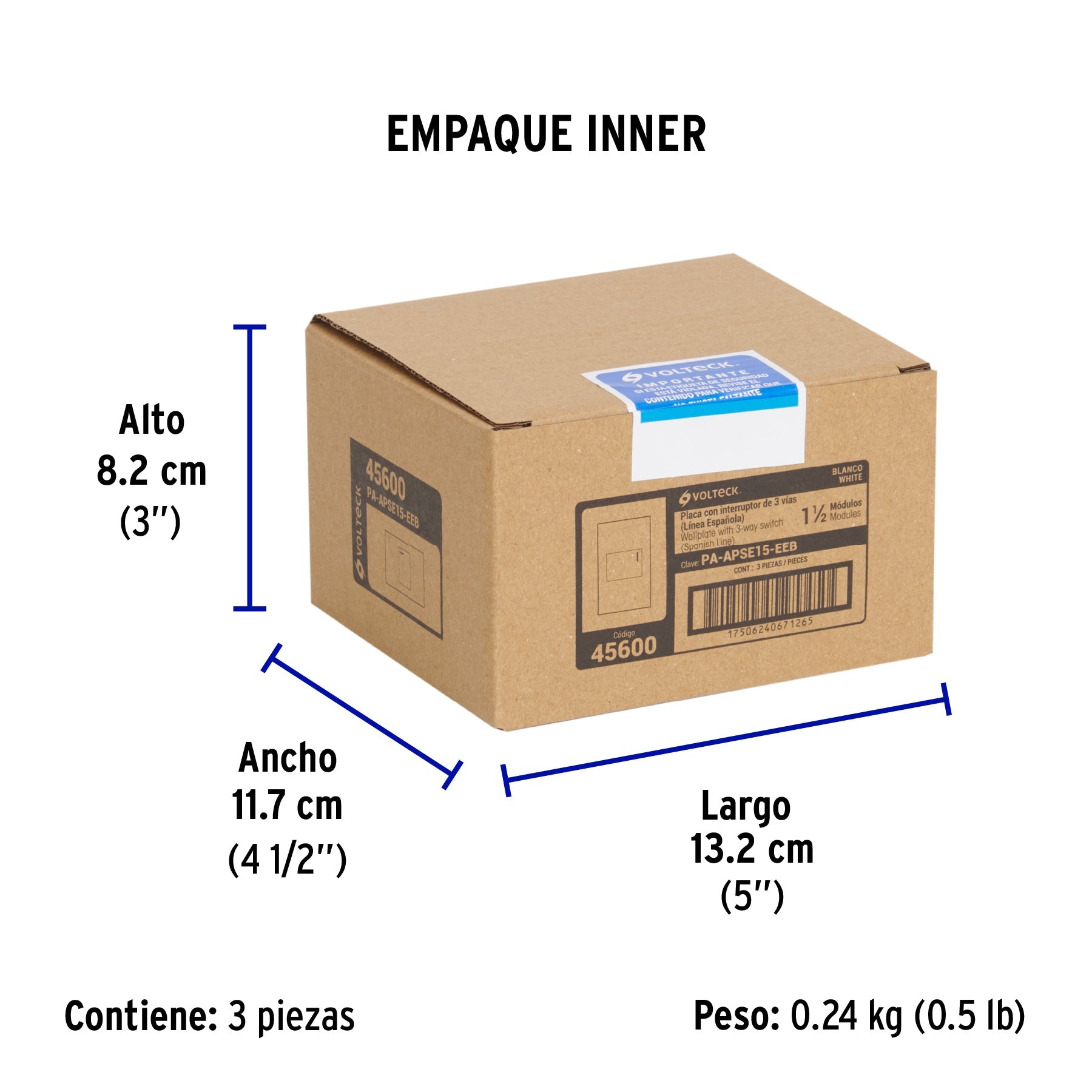 Placa armada 1 interruptor de 3vías, 1.5mód, Española,blanco - Empaque