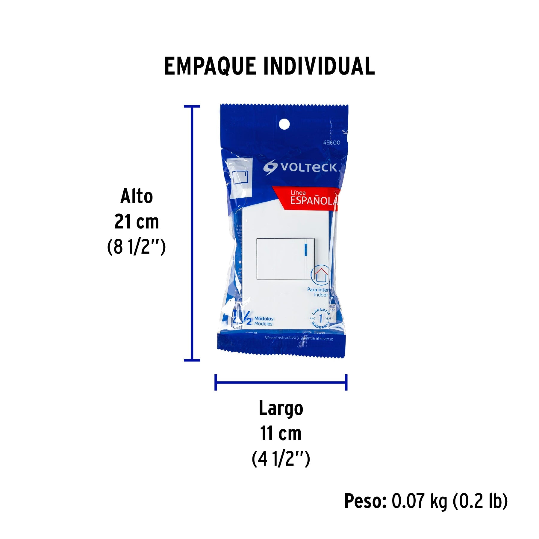 Placa armada 1 interruptor de 3vías, 1.5mód, Española,blanco - Empaque