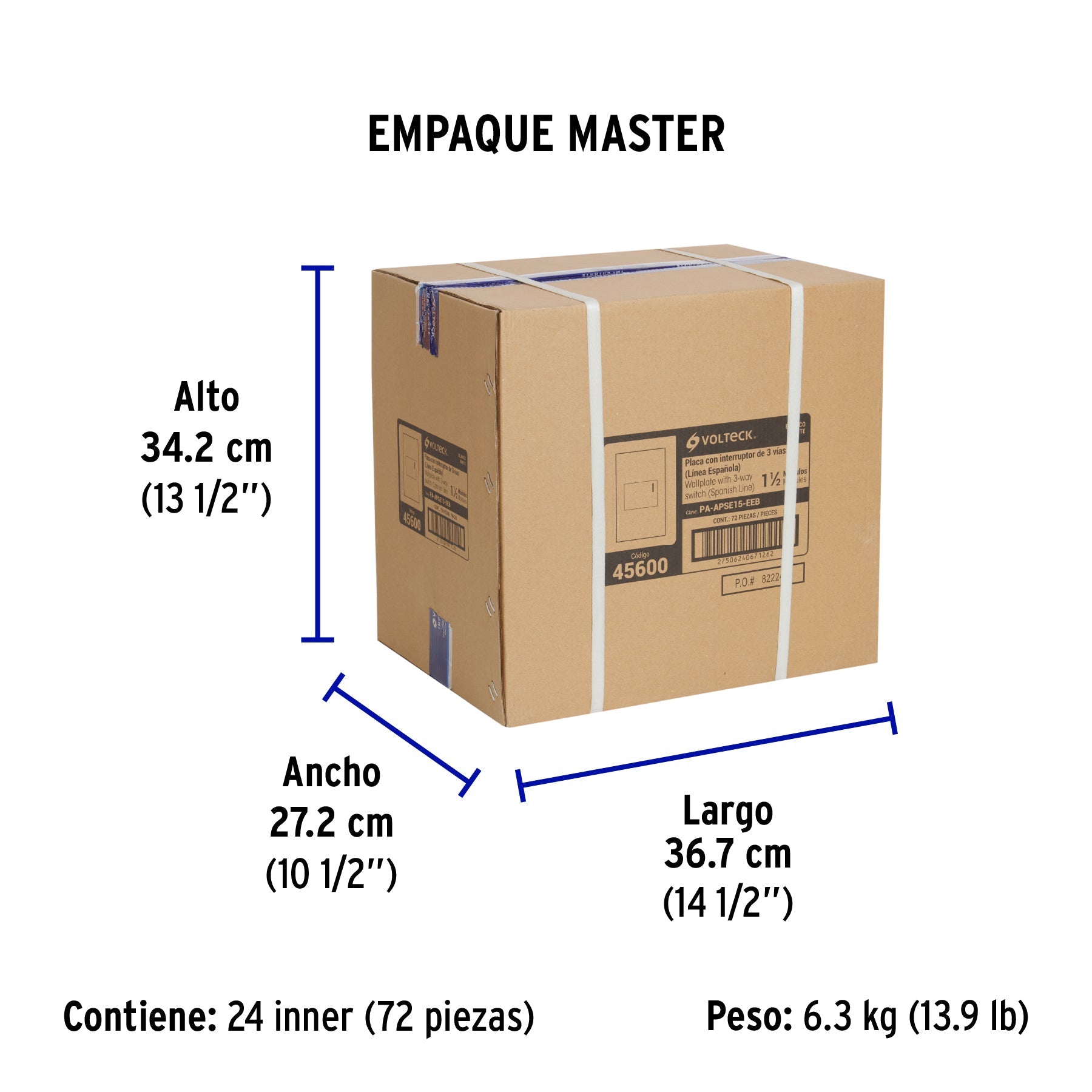 Placa armada 1 interruptor de 3vías, 1.5mód, Española,blanco - Empaque