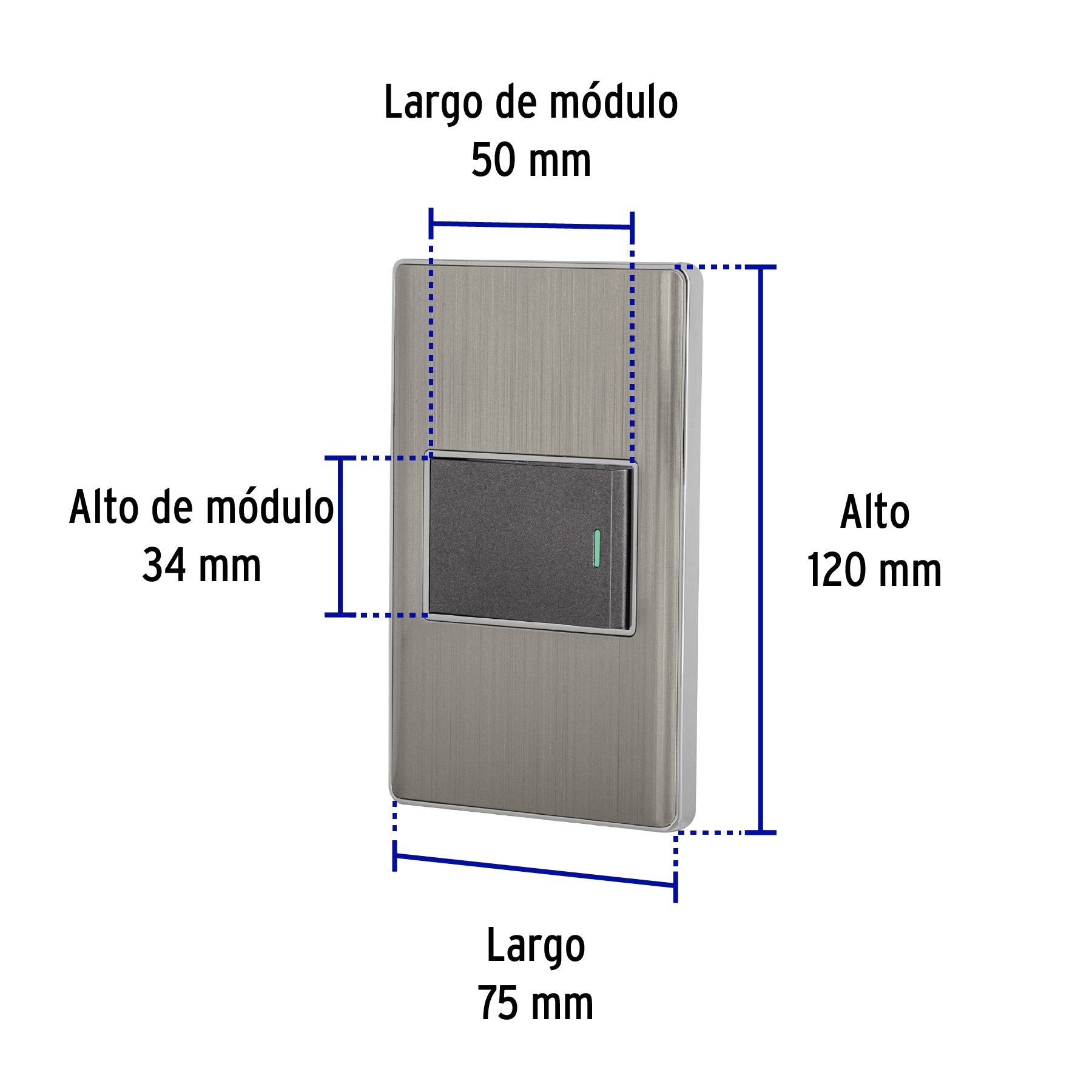 Placa armada acero 1 interruptor de 3 vías 1.5 mód, Lisboa