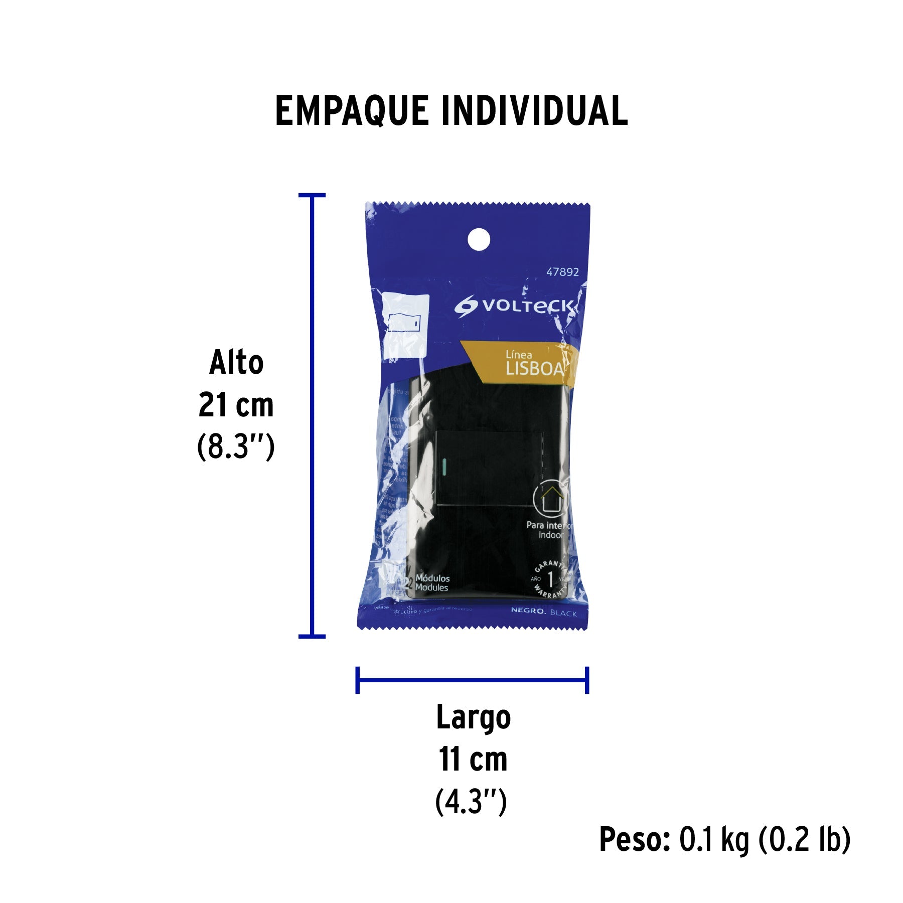 Placa armada negra 1 interruptor de 3 vías 1.5 mód, Lisboa - Empaque