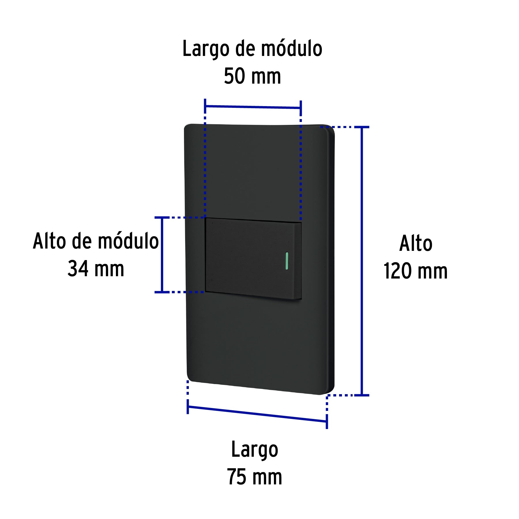 Placa armada negra 1 interruptor de 3 vías 1.5 mód, Lisboa