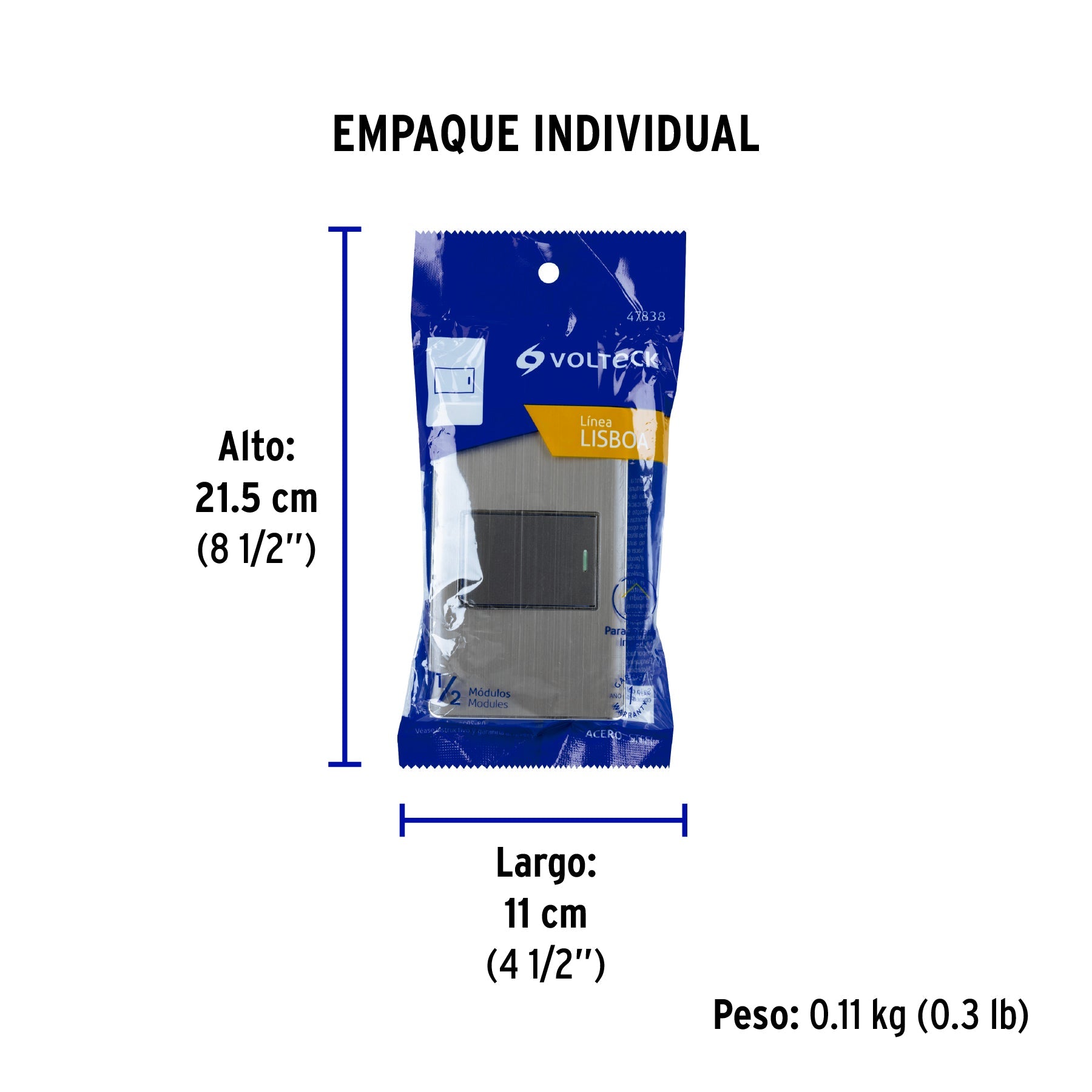 Placa armada acero inox 1 interruptor 1.5 módulos, Lisboa - Empaque