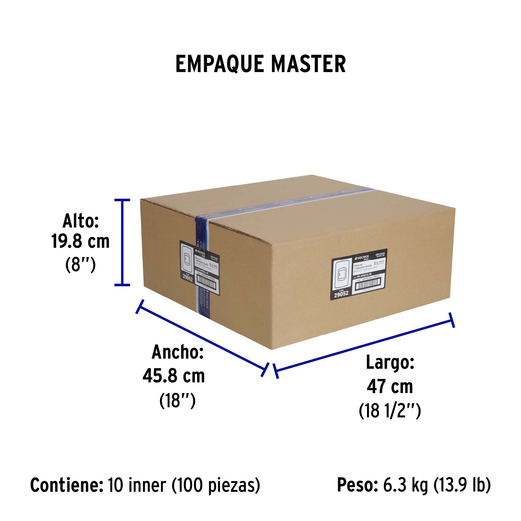 Placa armada 1 interruptor 1.5 módulos, Toledo, BASIC - Empaque