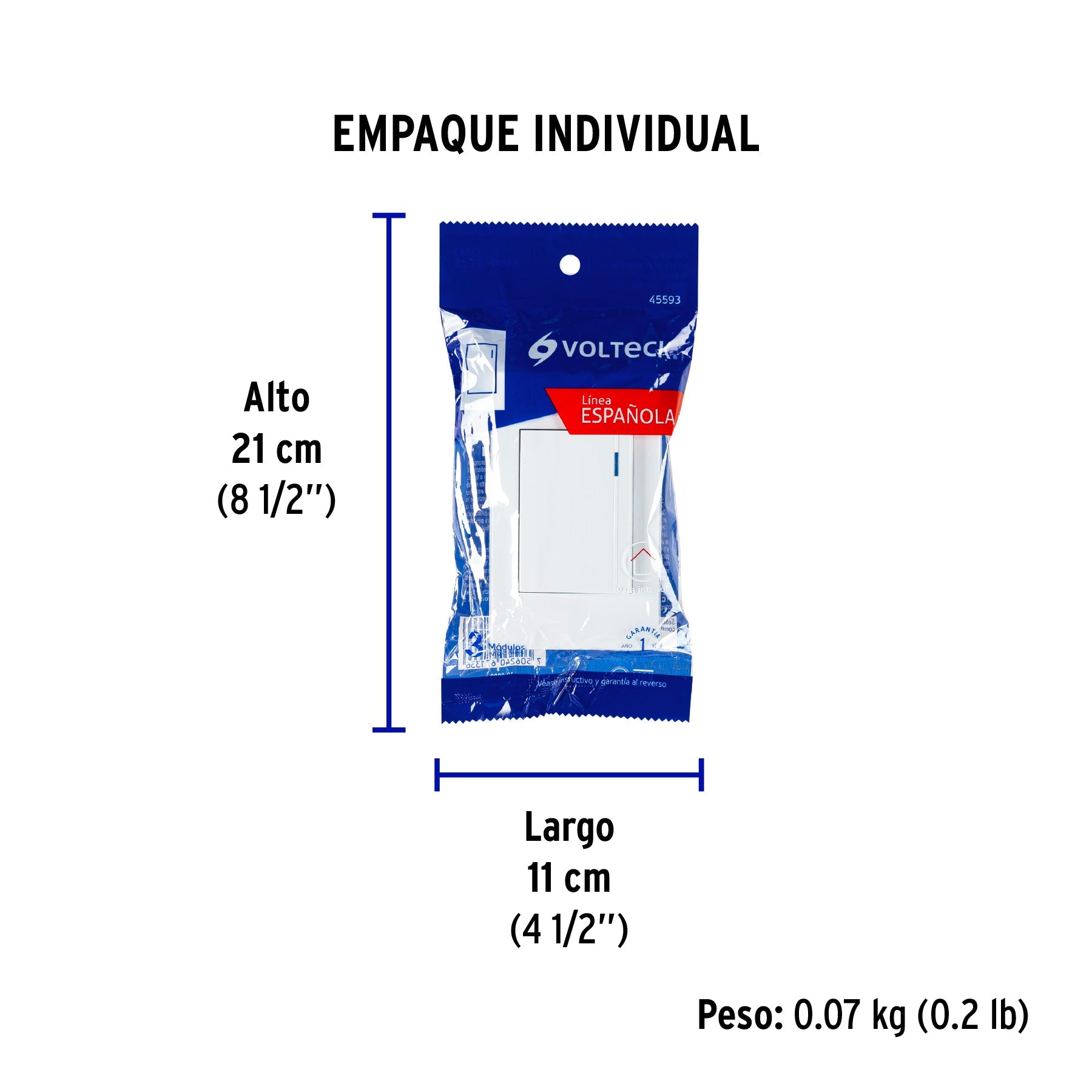 Placa armada 1 interruptor, 3 módulos, Española, blanco - Empaque