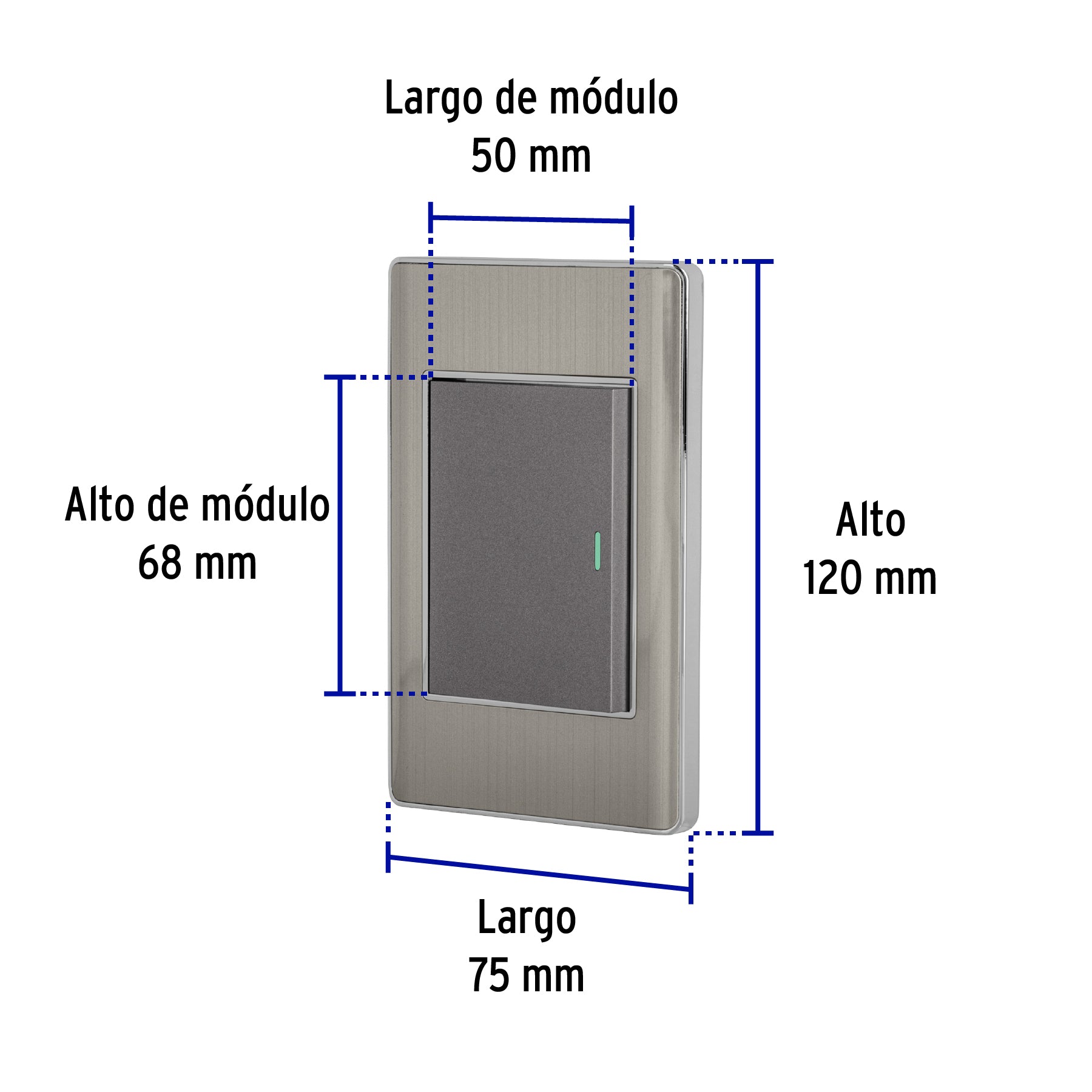 Placa armada acero inox 1 interruptor 3 módulos, Lisboa