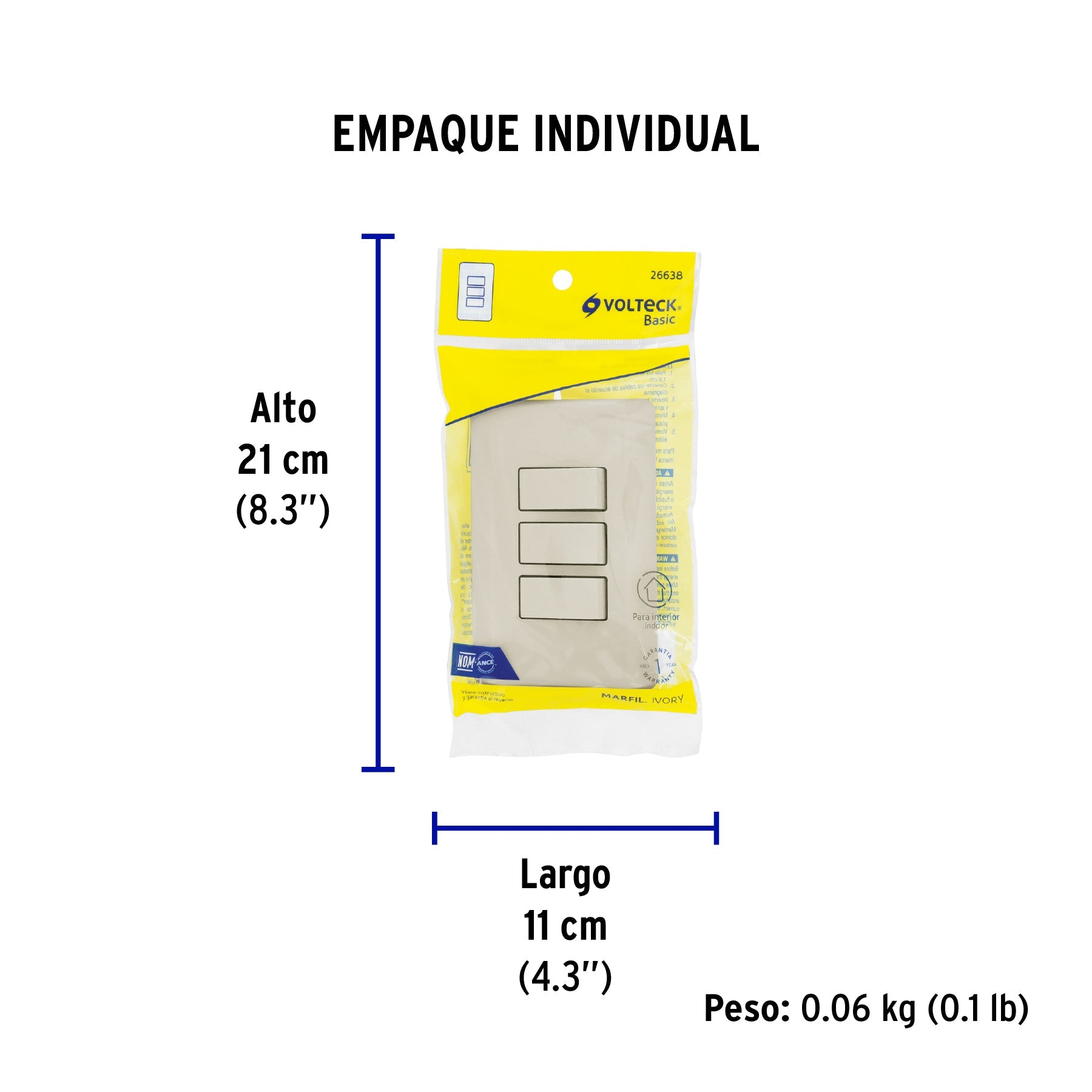 Placa armada 3 interruptores, marfil, VOLTECK - Empaque