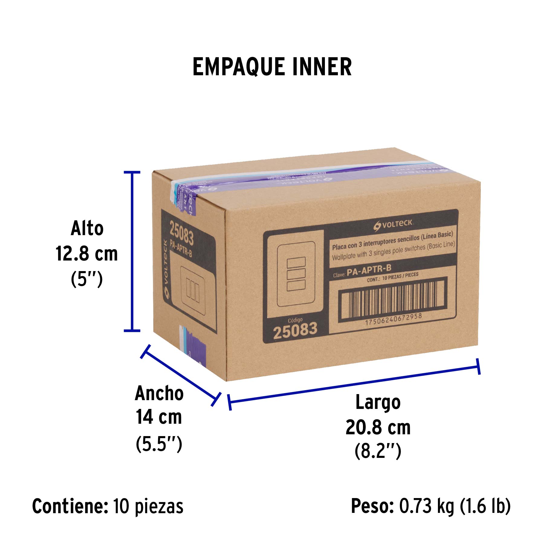Placa armada con 3 interruptores sencillos, VOLTECK BASIC - Empaque
