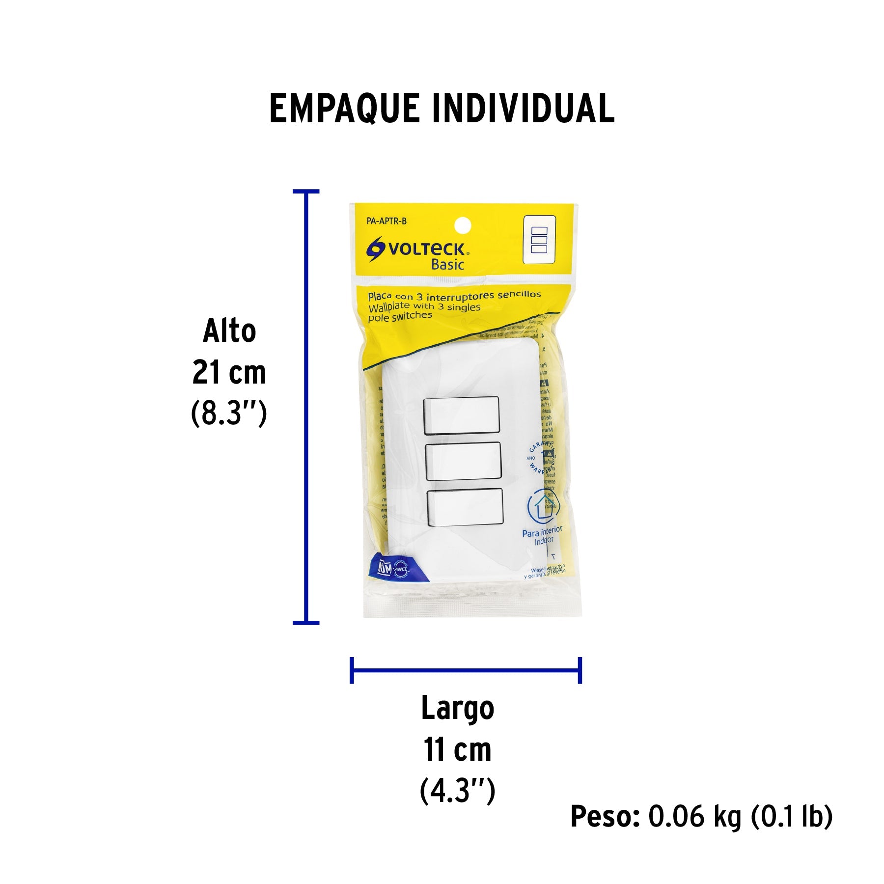 Placa armada con 3 interruptores sencillos, VOLTECK BASIC - Empaque