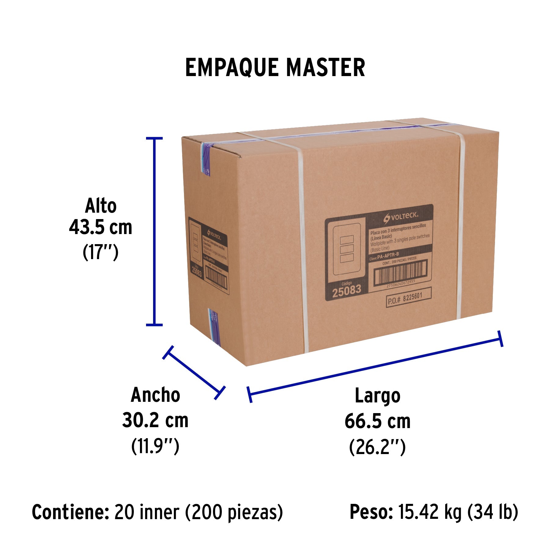 Placa armada con 3 interruptores sencillos, VOLTECK BASIC - Empaque