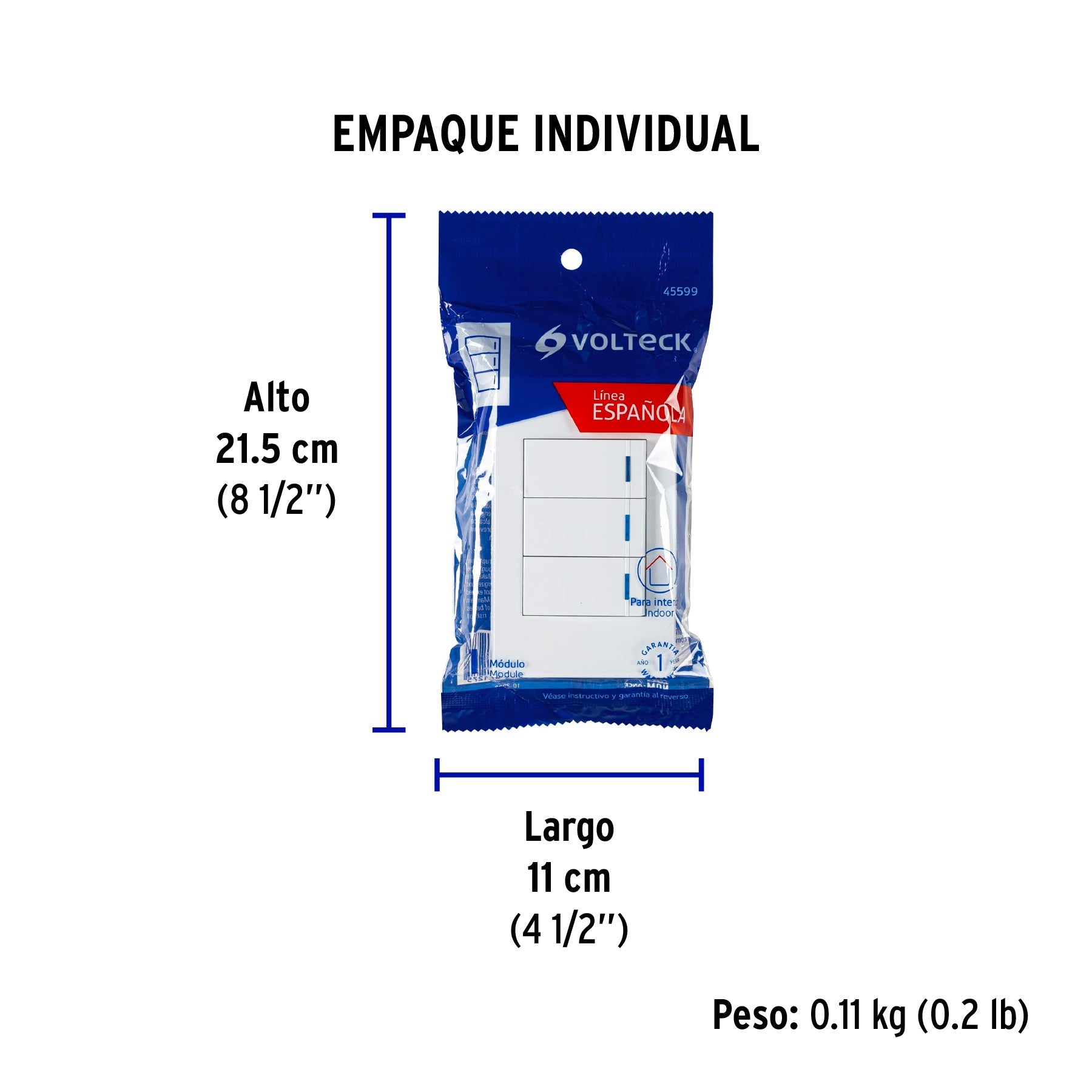 Placa armada 3 interruptores, 1 módulo, Española, blanco - Empaque