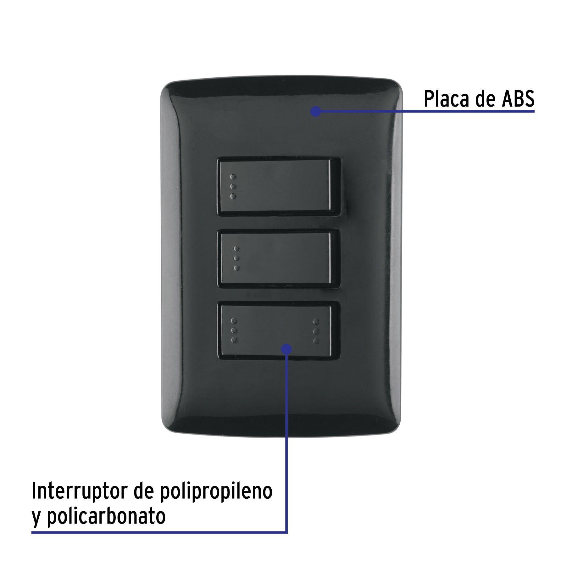 Placa armada 2 interruptores 1 escalera negro,línea Italiana