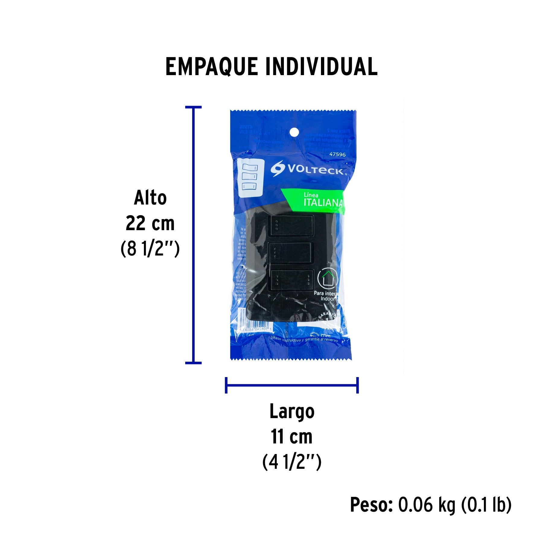 Placa armada 2 interruptores 1 escalera negro,línea Italiana - Empaque