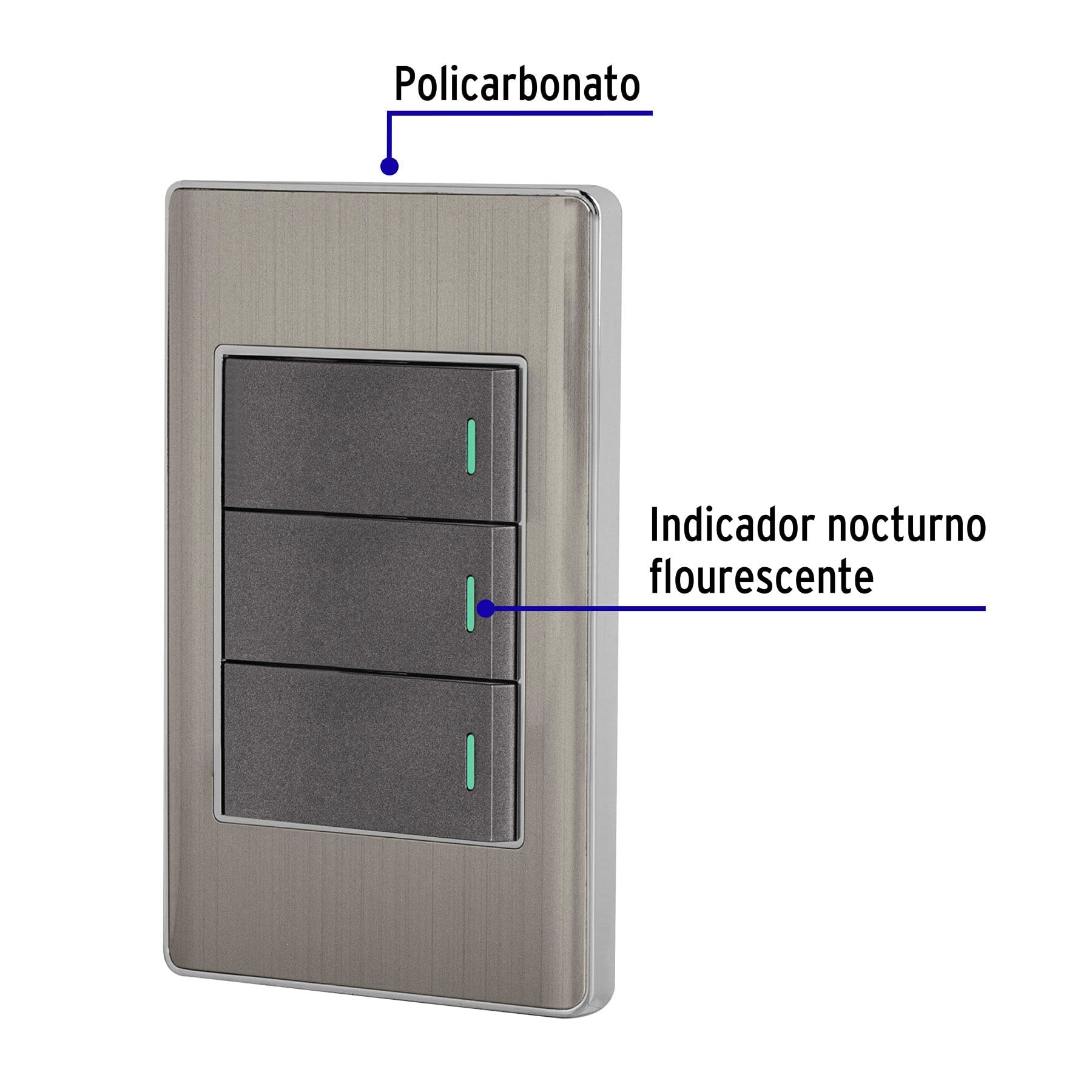 Placa armada acero 2 interruptores 1 de 3 vías 1 mód, Lisboa