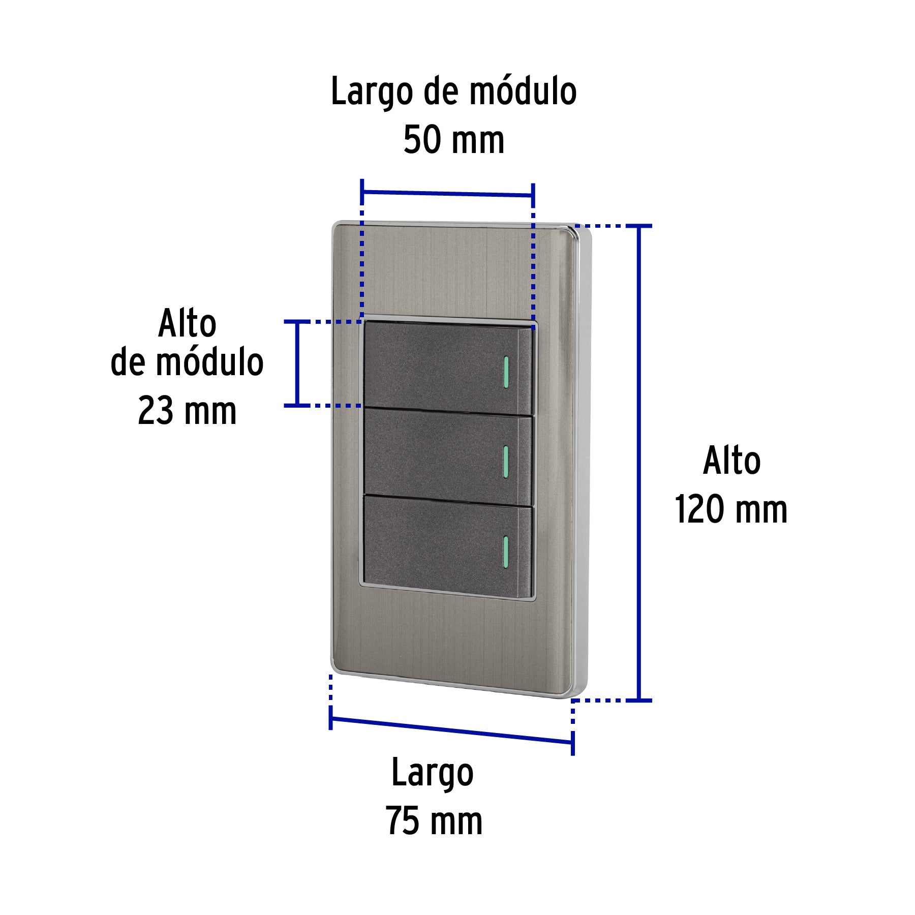 Placa armada acero 2 interruptores 1 de 3 vías 1 mód, Lisboa