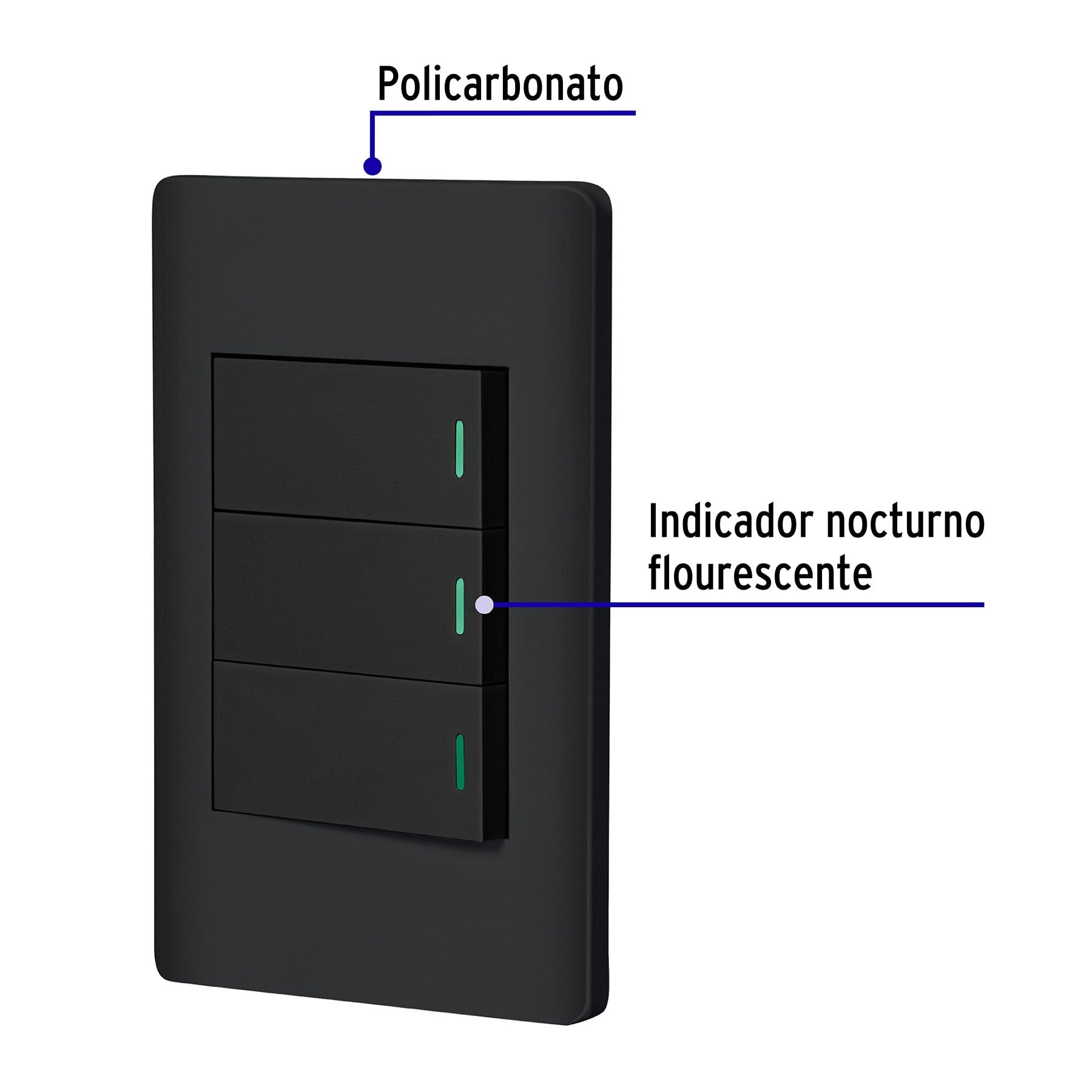 Placa armada negra 2 interruptores 1 de 3 vías 1 mód, Lisboa