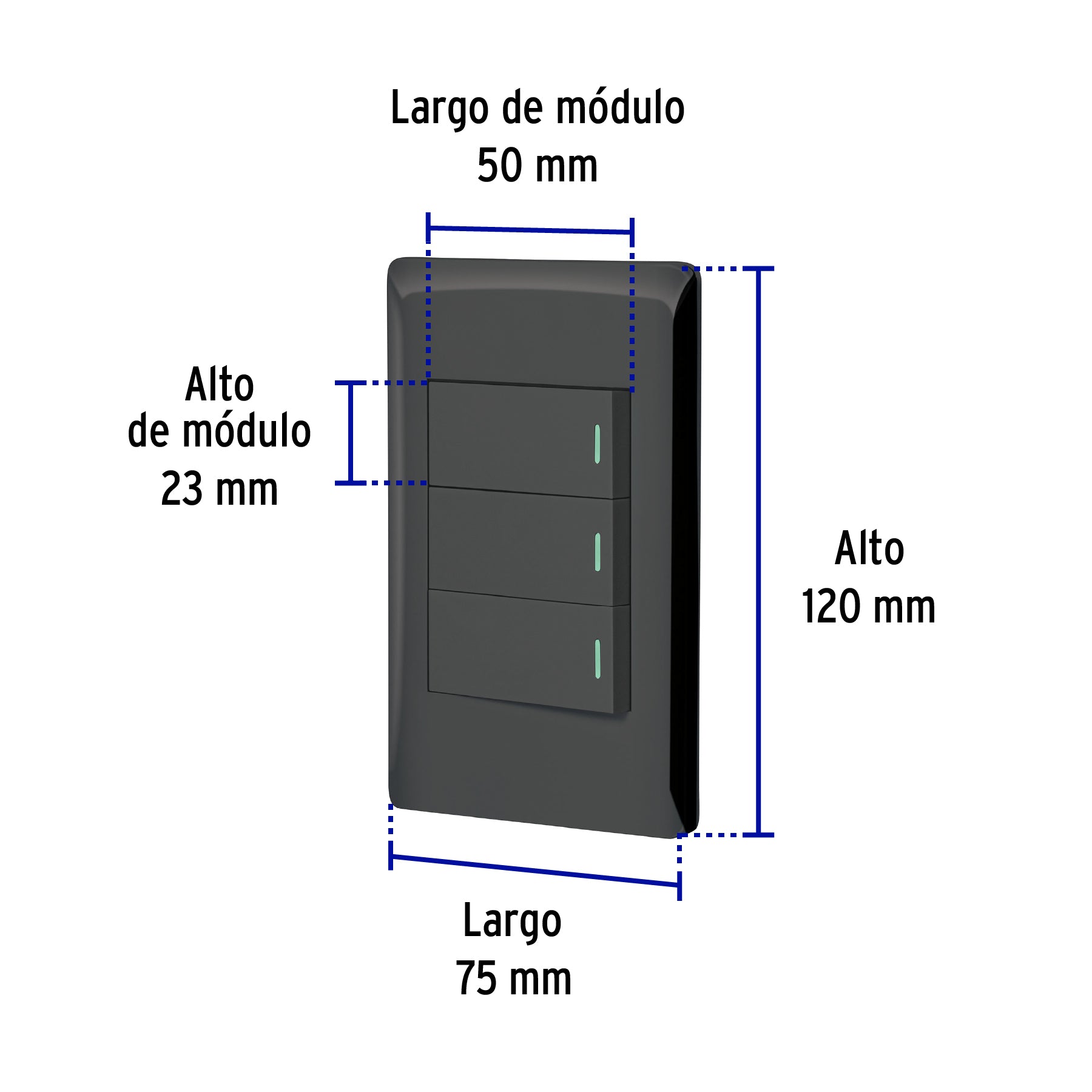Placa armada negra 2 interruptores 1 de 3 vías 1 mód, Lisboa