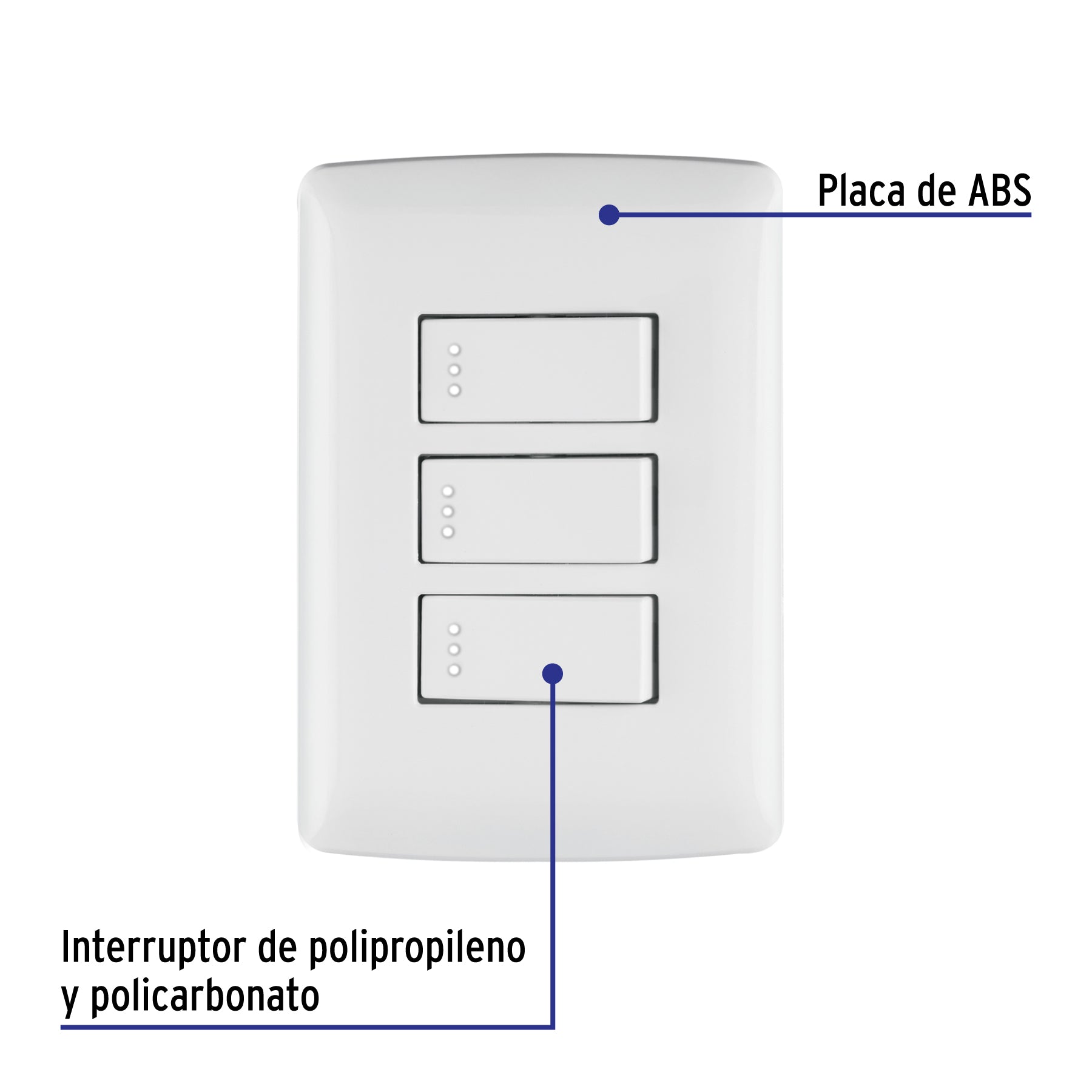 Placa armada 3 interruptores sencillos,blanco,línea Italiana