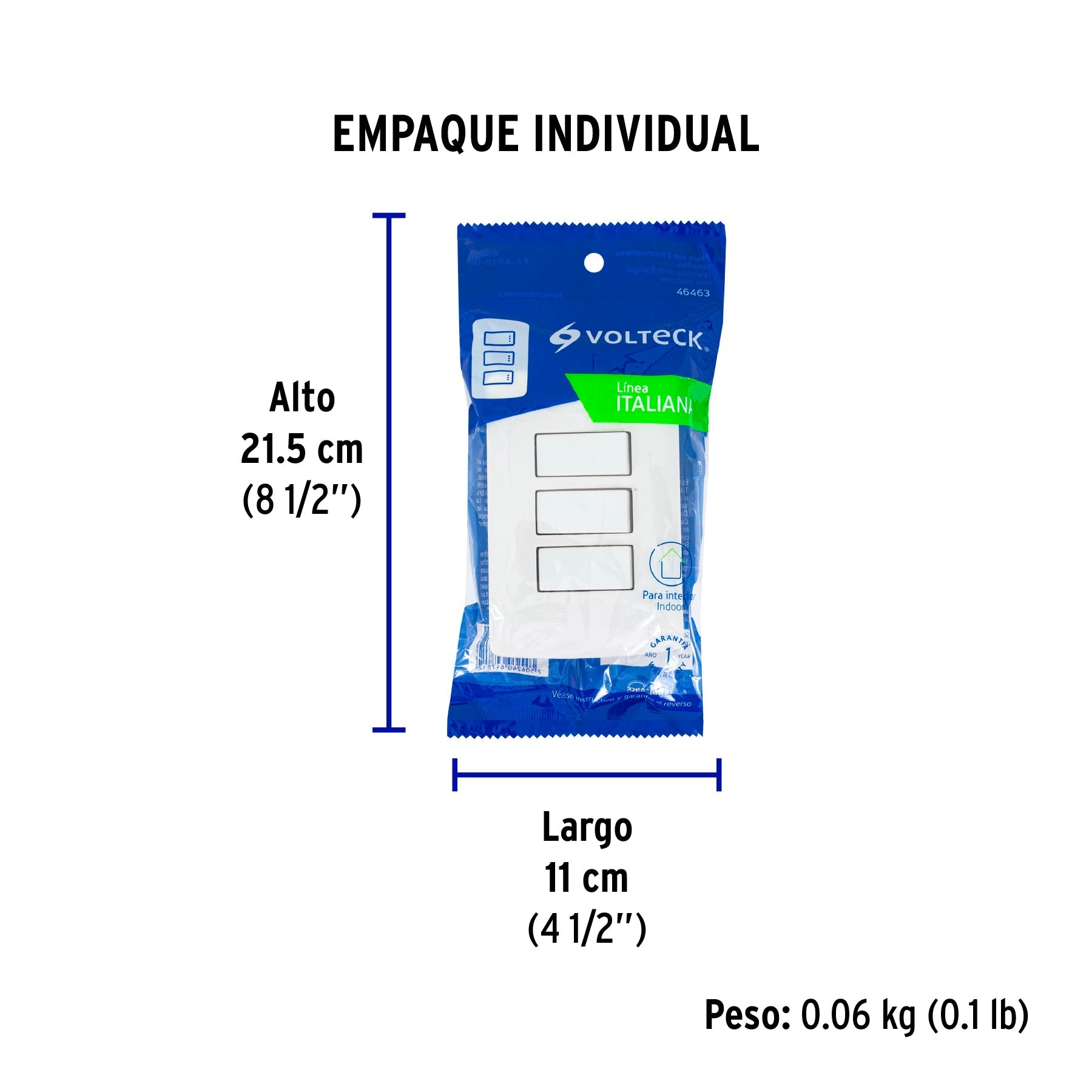 Placa armada 3 interruptores sencillos,blanco,línea Italiana - Empaque