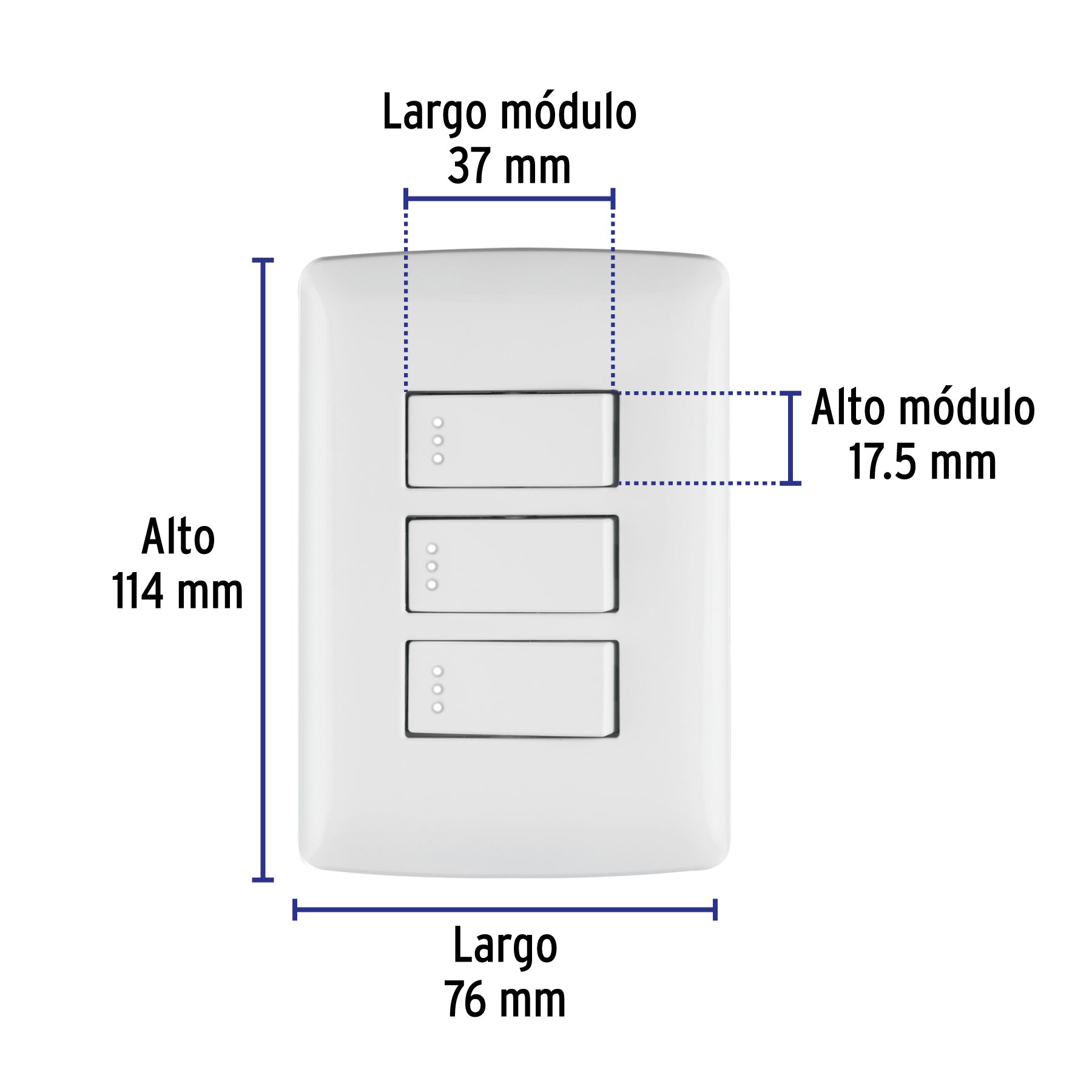 Placa armada 3 interruptores sencillos,blanco,línea Italiana