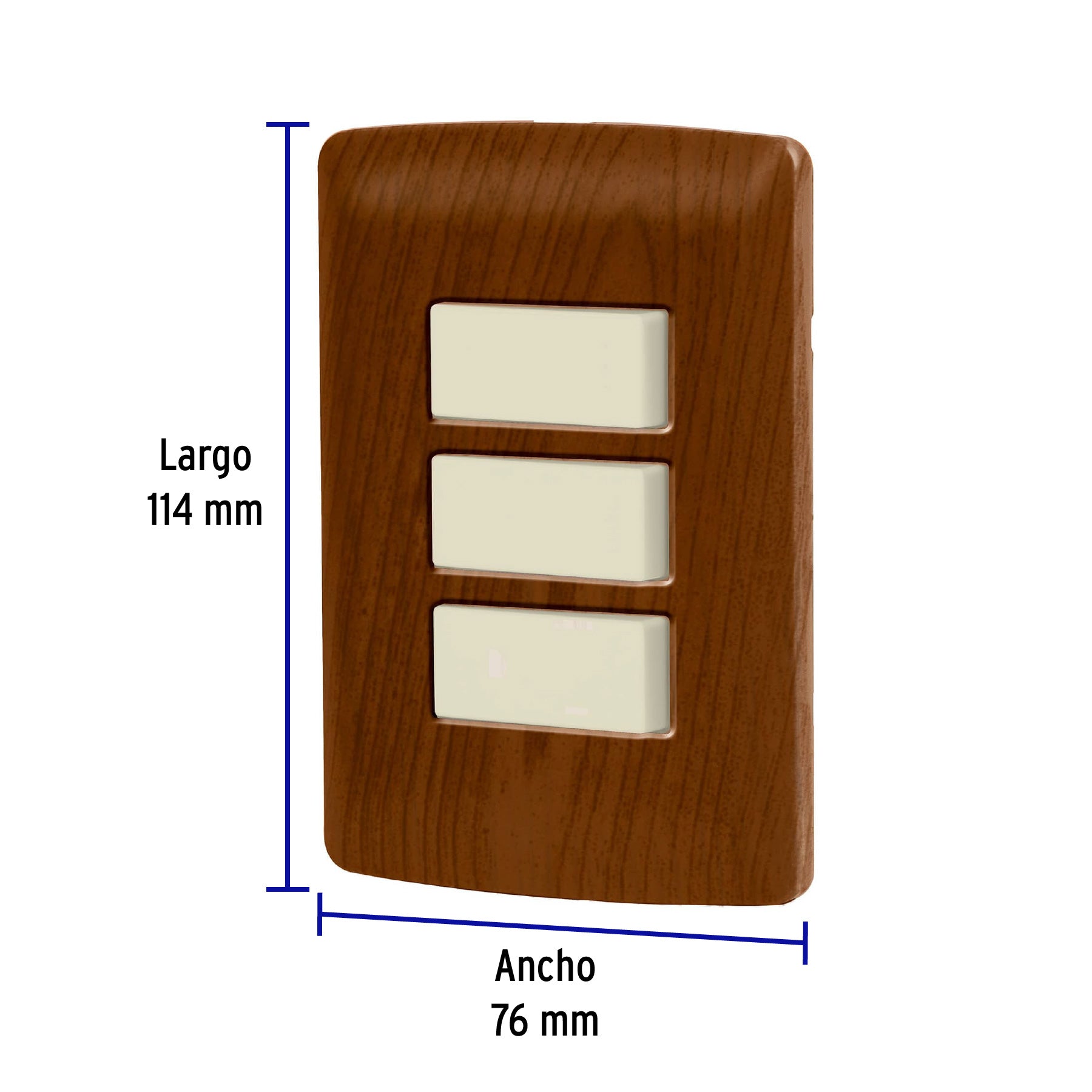Placa armada 3 interruptores sencillos,madera,línea Italiana
