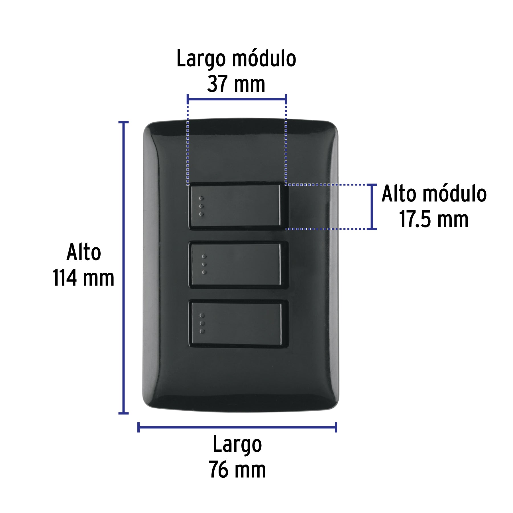 Placa armada 3 interruptores sencillos,negro, línea Italiana