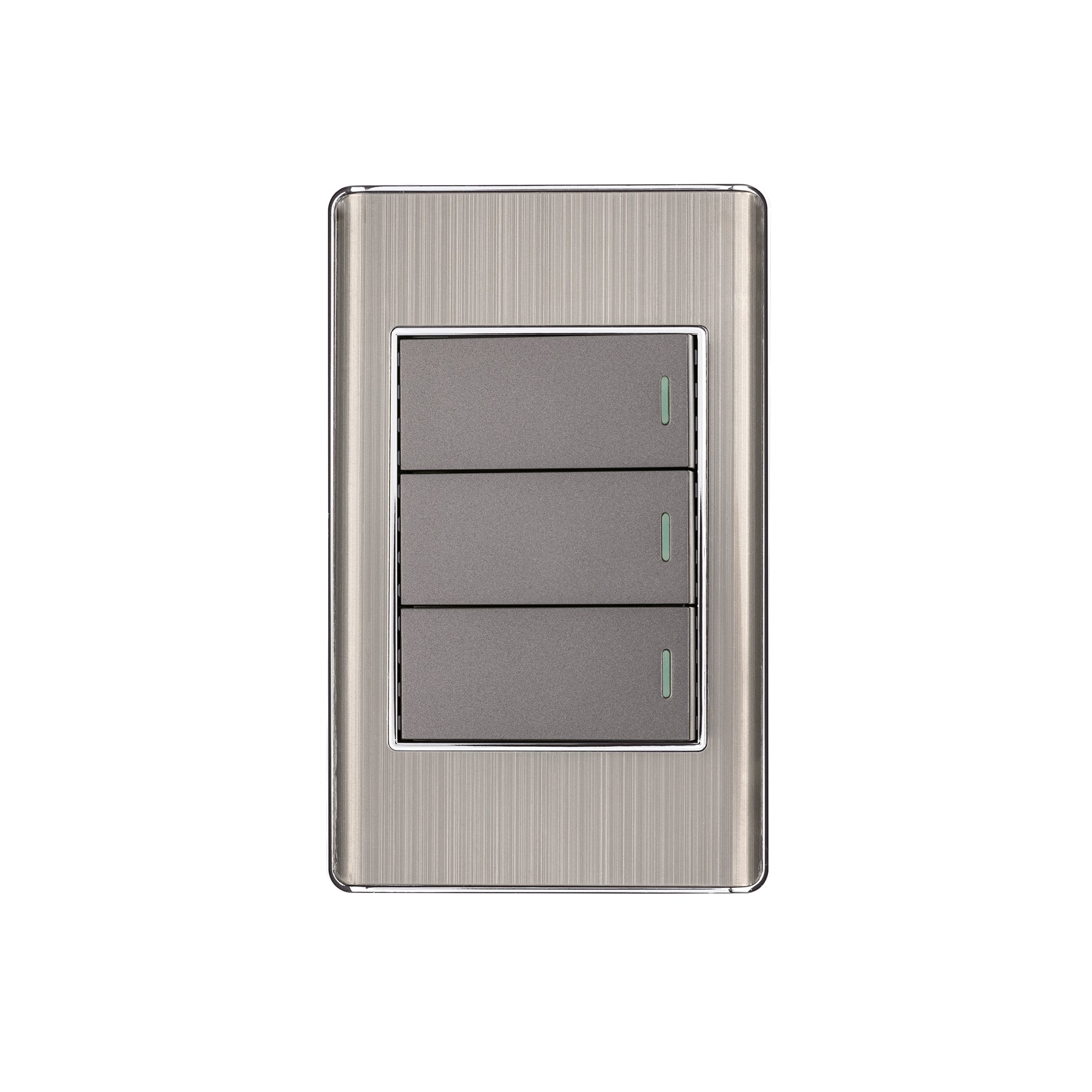 Placa armada acero inox 3 interruptores 1 módulo, Lisboa