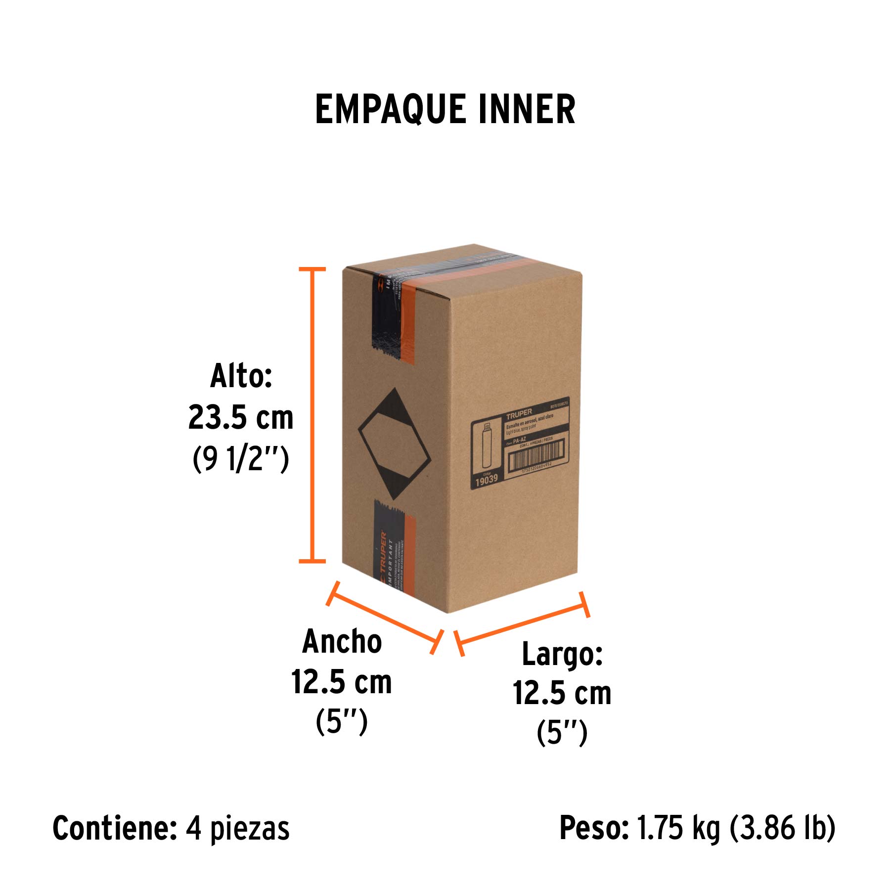 Pintura en aerosol, azul, bote esbelto, 400 ml, TRUPER - Empaque