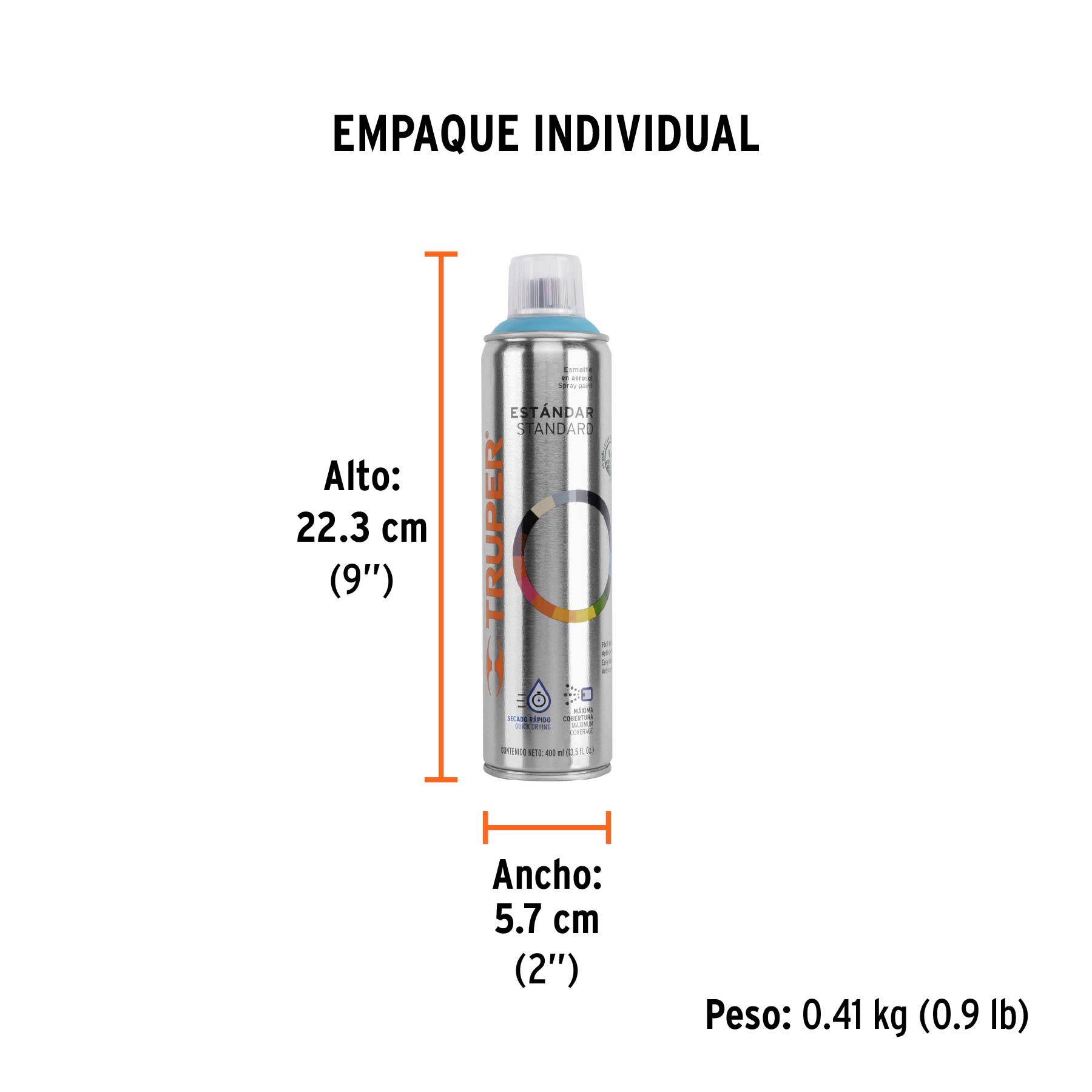 Pintura en aerosol, azul, bote esbelto, 400 ml, TRUPER - Empaque