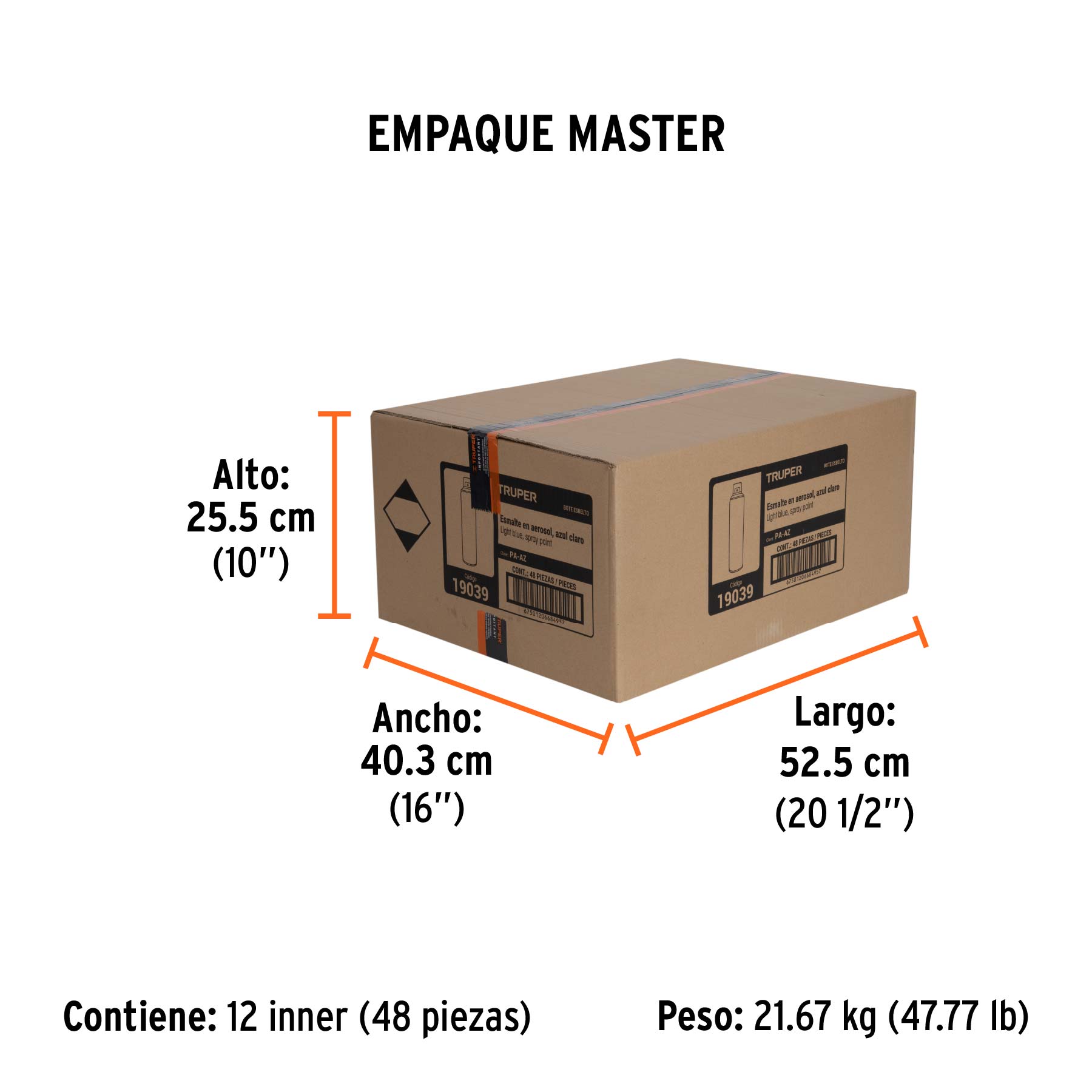 Pintura en aerosol, azul, bote esbelto, 400 ml, TRUPER - Empaque