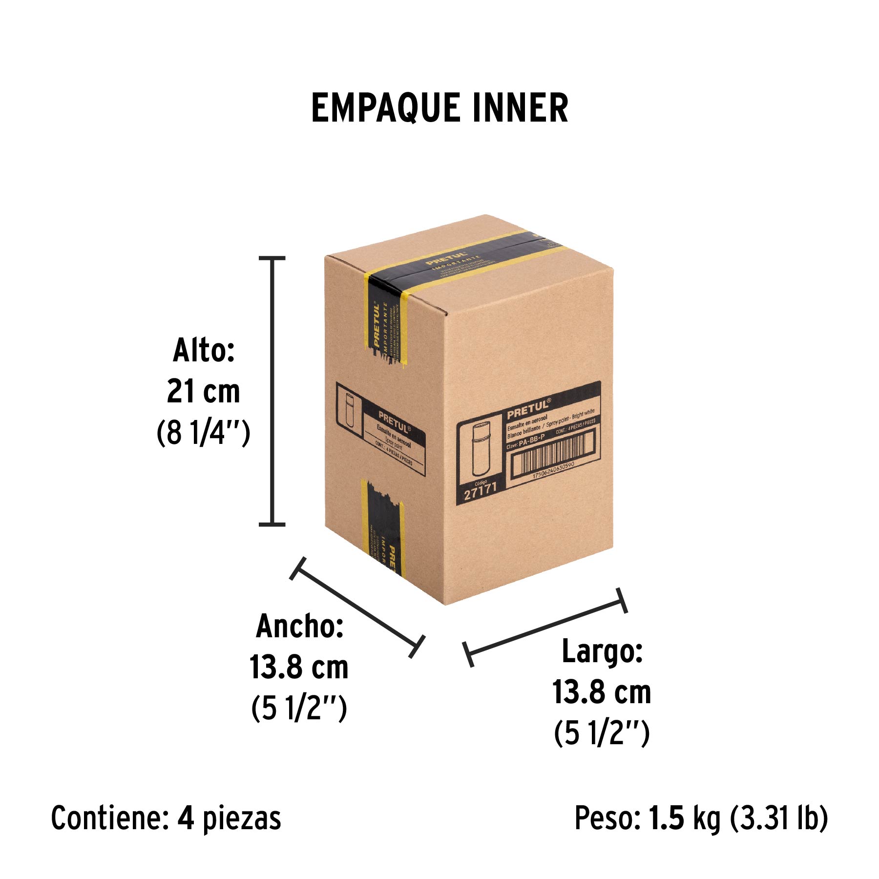 Pintura en aerosol, blanco brillante, 400ml, PRETUL - Empaque
