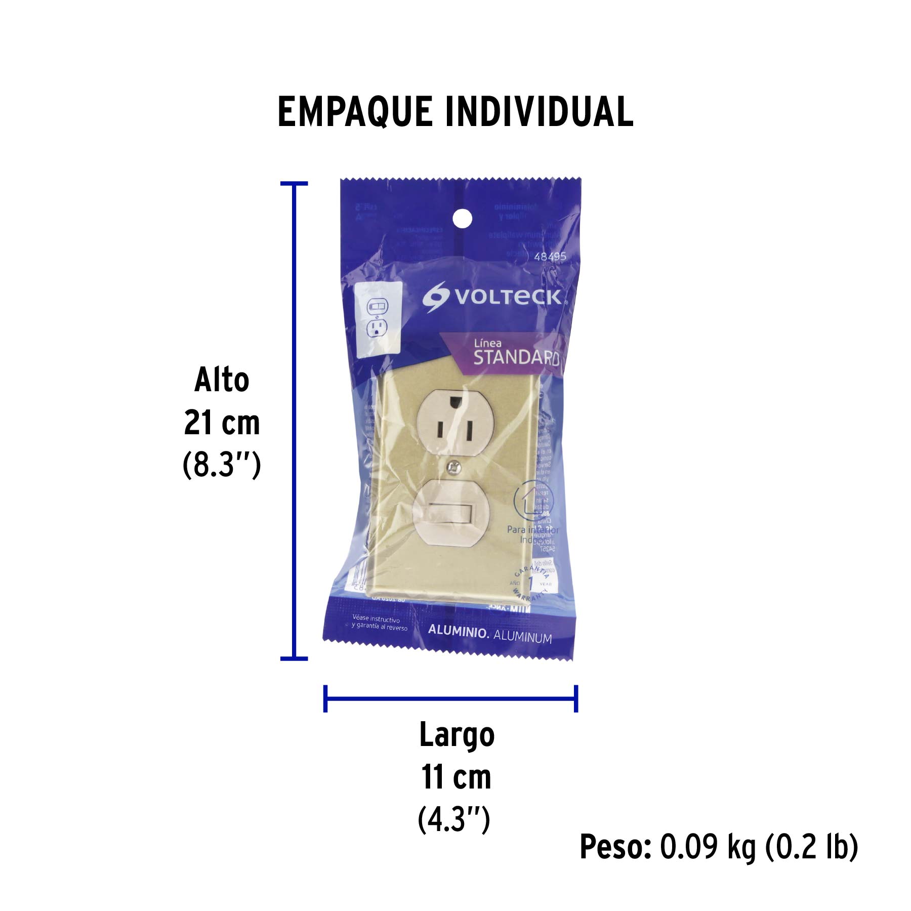 Placa armada interruptor y contacto, línea Standard,aluminio - Empaque