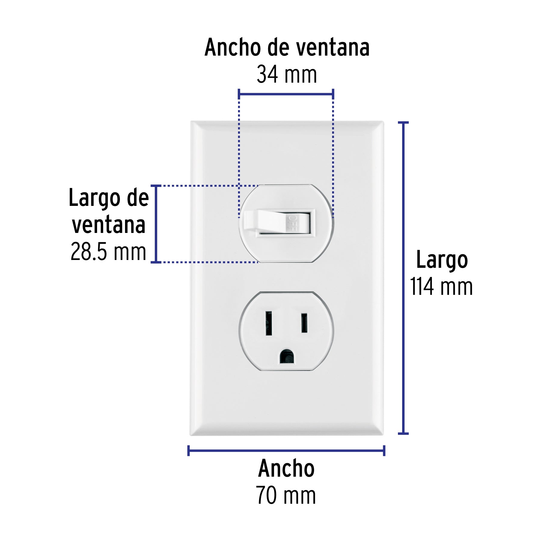 Placa armada interruptor y contacto, línea Standard, blanco