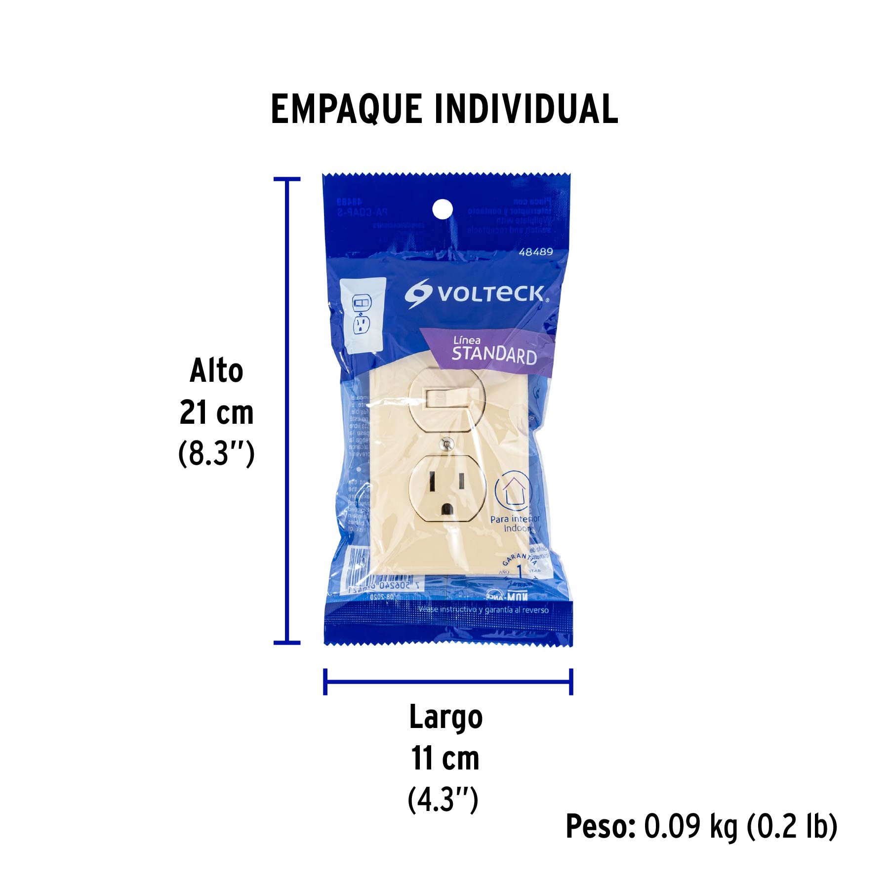 Placa armada interruptor y contacto, línea Standard, marfil - Empaque