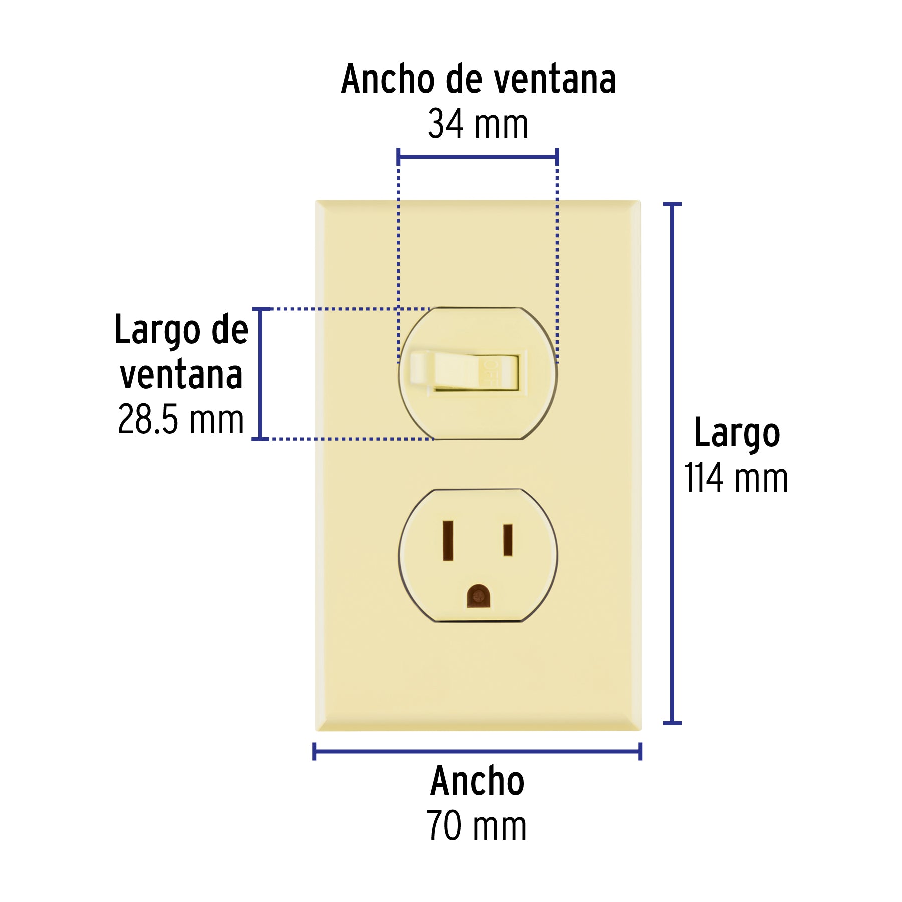 Placa armada interruptor y contacto, línea Standard, marfil